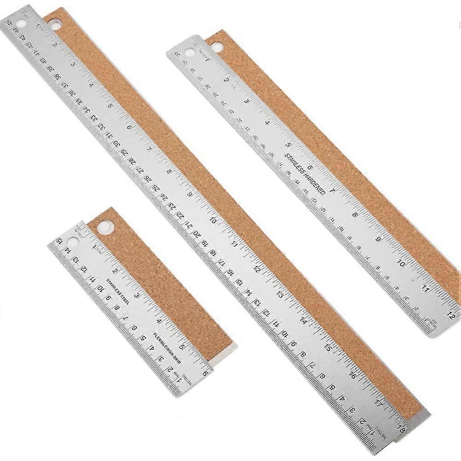 Metal Ruler with Cork Backing 6/12/18 Inch Ruler Set