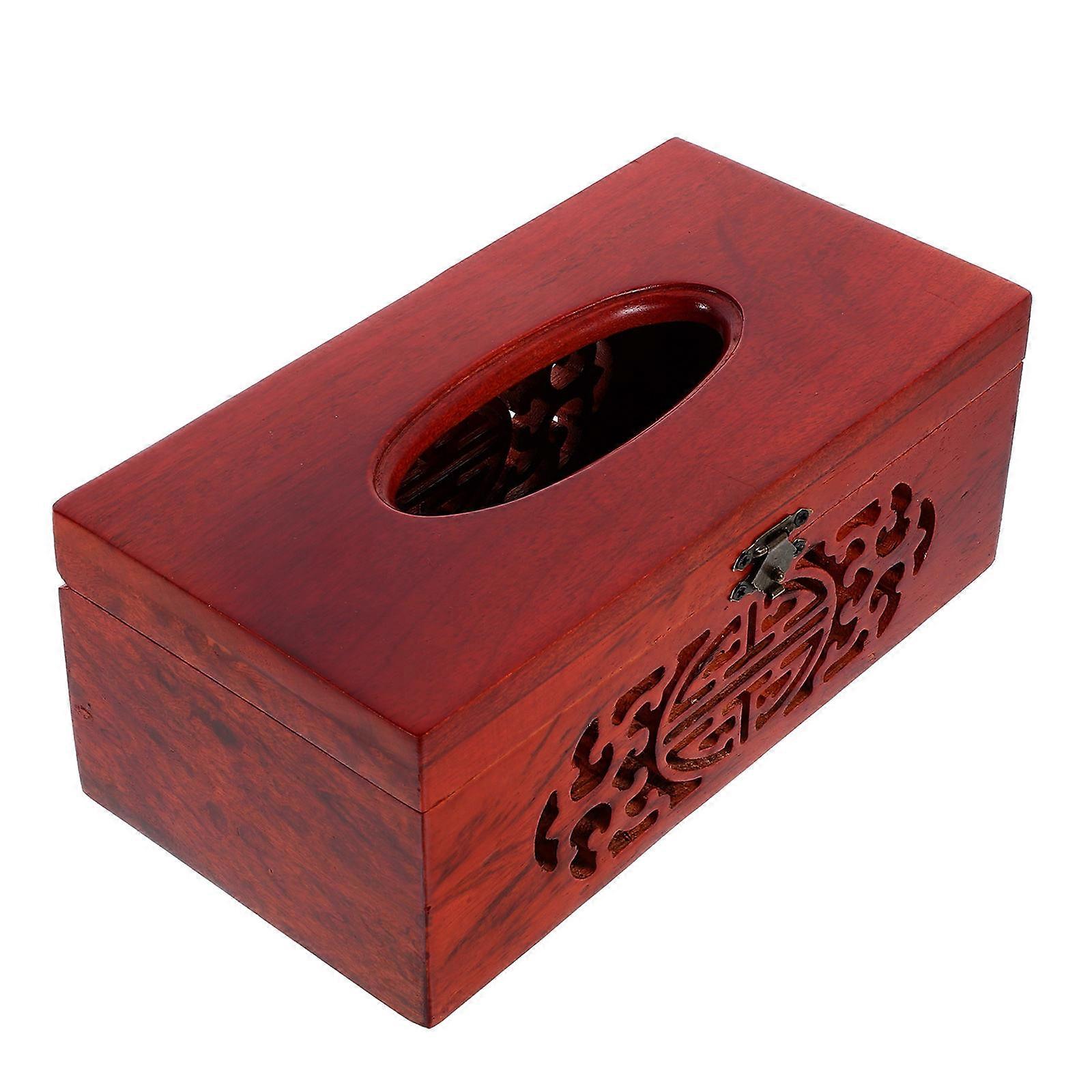 Household Wood Tissue Box for Desktop Use 2Pcs Red Tissue Storage Case
