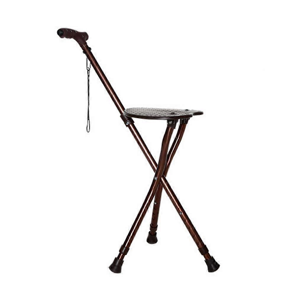 Crutch Stool Folding Seat with Five-Speed Adjustable Height, Three-Legged Non-Slip Travel Aid for Elderly Comfort