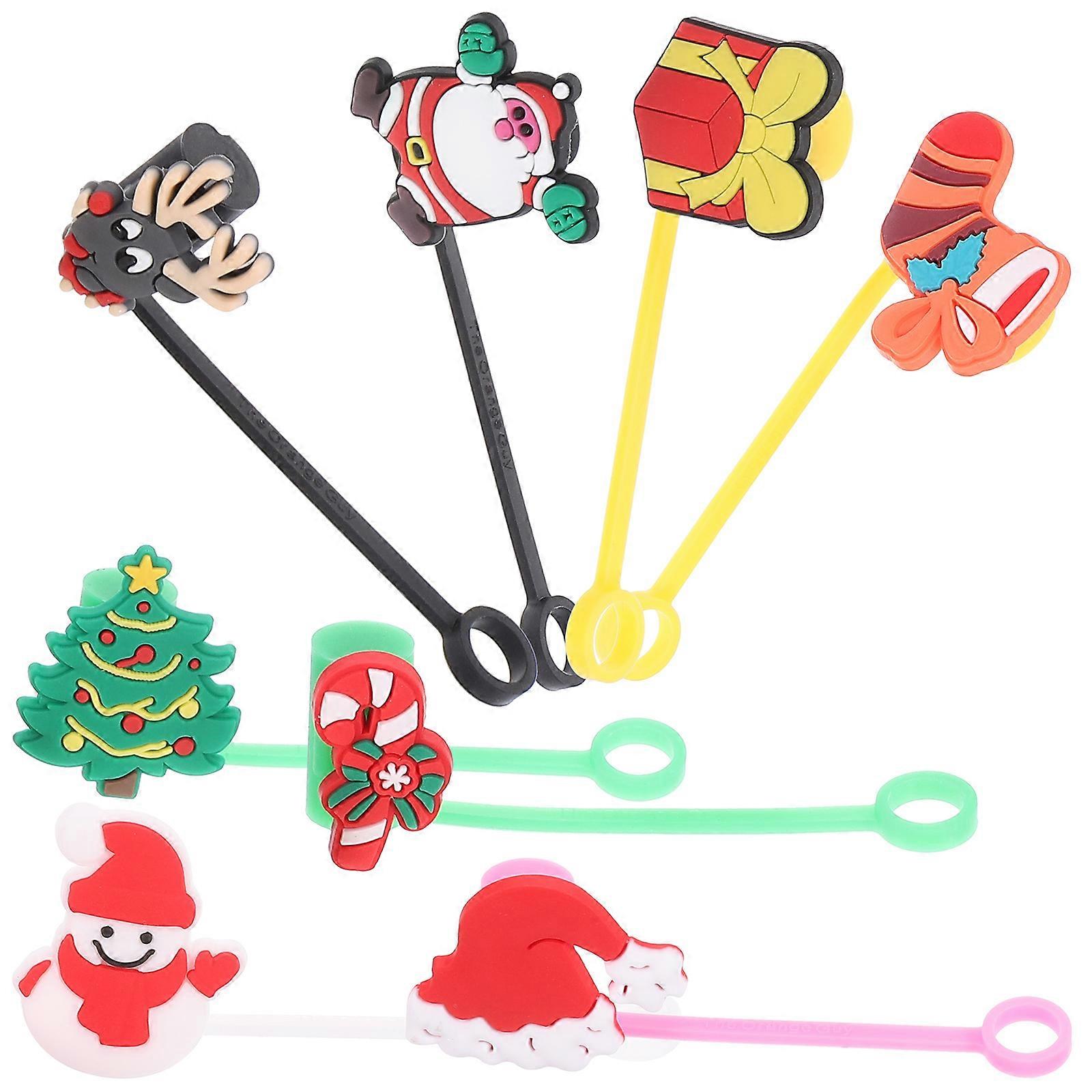 Assorted Color Silicone Straw Covers Cap for Decor 8Pcs Reusable Christmas Straw