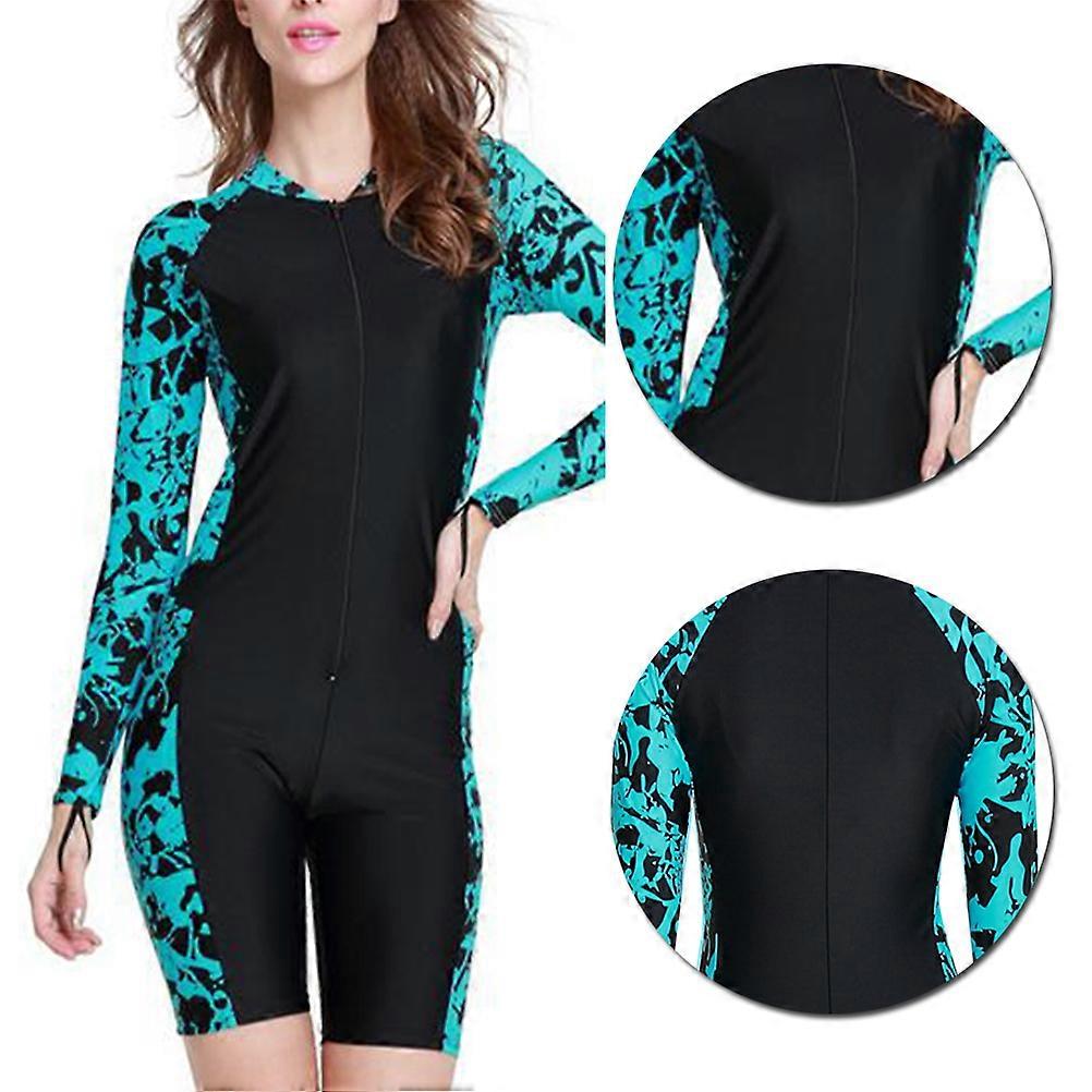 Women Surf Swim Wet Suit With Long Sleeves Size L Yellow Floral Pattern Sun Protection 1Set
