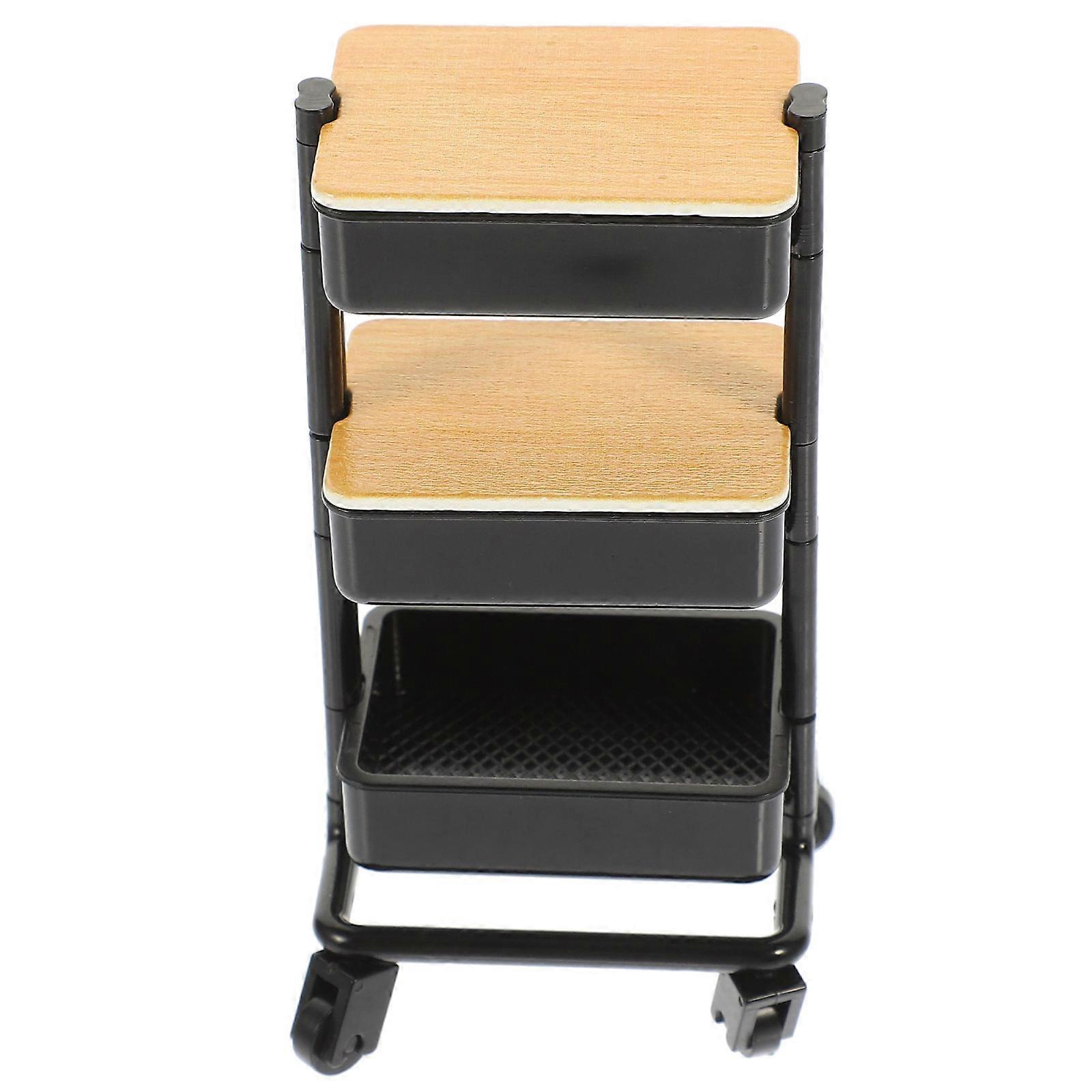 Black Doll House Cart for Decor 5Pcs Miniature 3-Layer Storage Carts