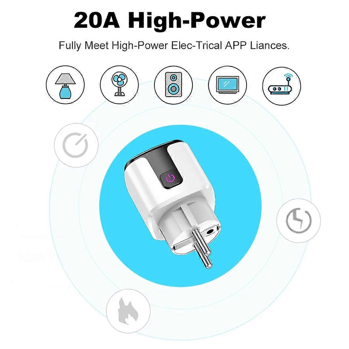 20A Smart Socket Tuya Wifi Smart Plug Power AC100-240V Outlet Home Voice Timing Socket Tuya Smart Life EU PLUG B