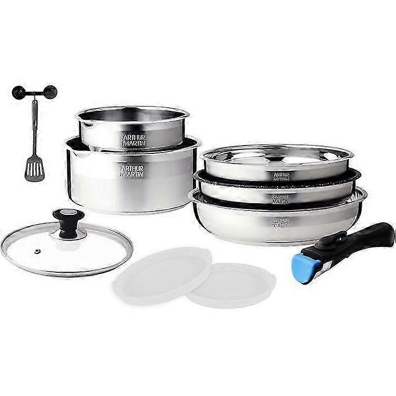 Arthur Martin AM0025 Removable Cookware Set 10 Pieces Stainless Steel Saucepan with Spout Removable Handle All Hobs