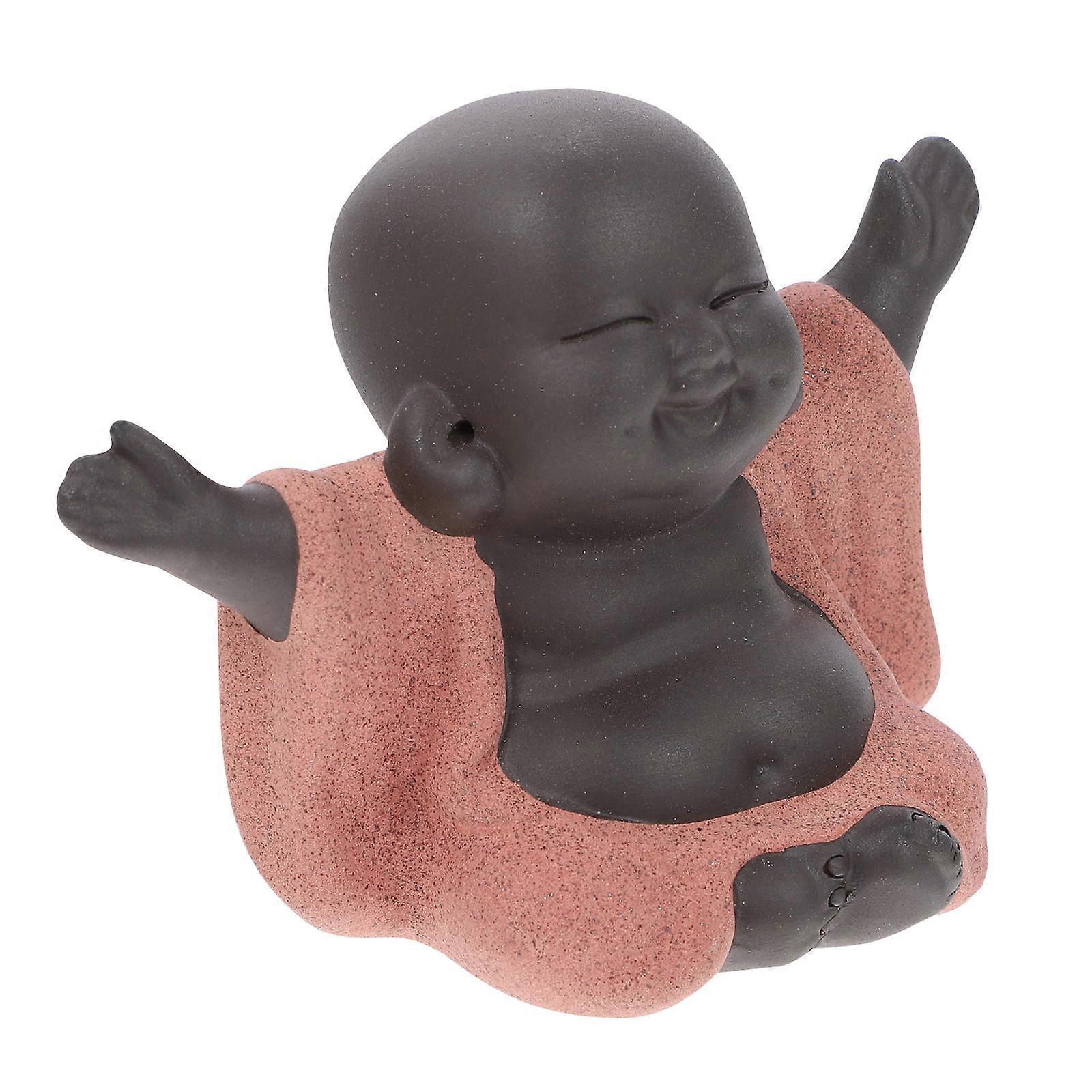 Orange Buddha Statue Ceramic Figurine for Home Decor 2Pcs