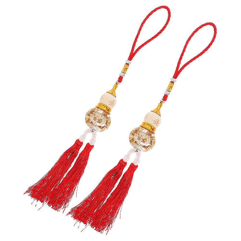 Car Rearview Mirror Hanging Ornaments 2Pcs with Double Tassel for Decoration