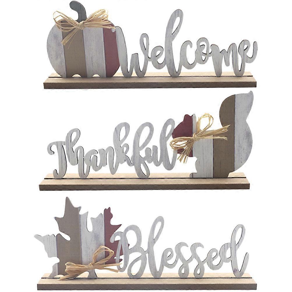 Thanksgiving Wood Table Sign 6Pcs Assorted Color with Stable Base for Party Decoration