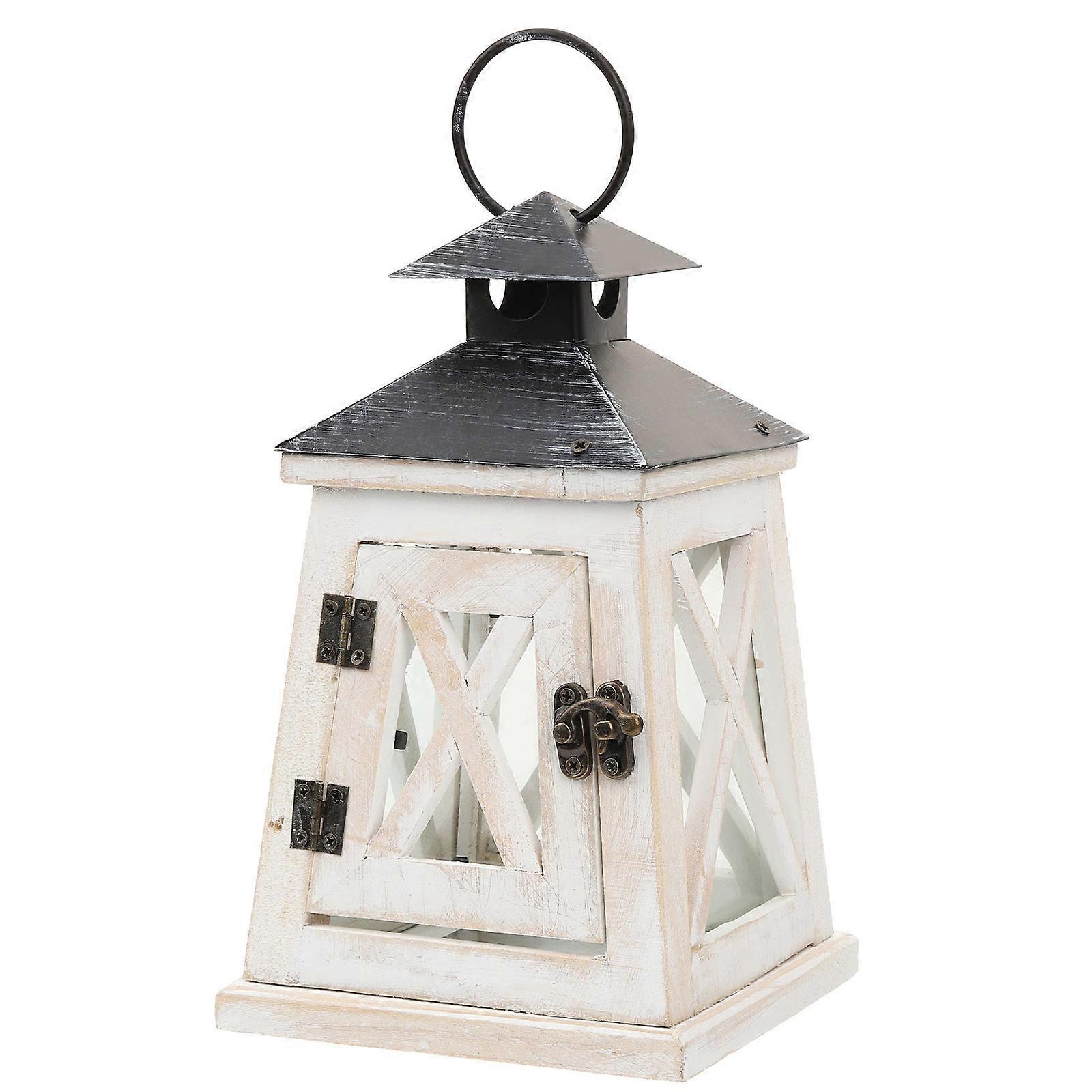 White Lanterns Delicate Wood Lantern Decor for Home 2Pcs Set