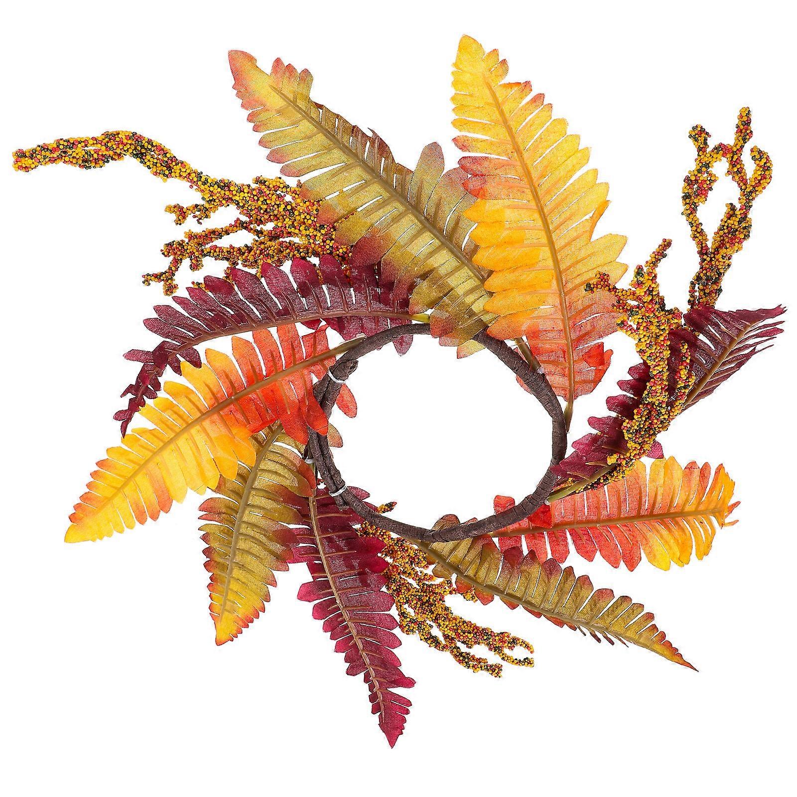 Artificial Leaf Candle Ring Fall Candle Ring Wreath for Table Decoration 2Pcs