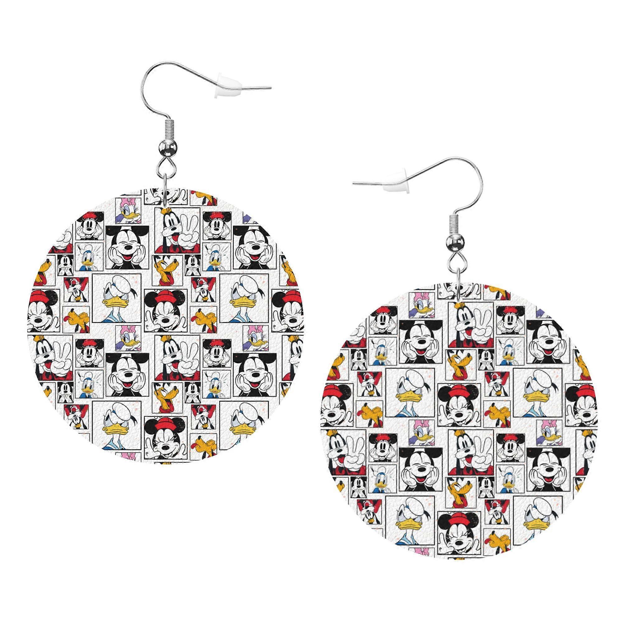 Cartoon Mickey Mouse Leather Earrings Christmas Decorative Design Faux Leather Earring Lightweight Dangle Drop Earrings for Women