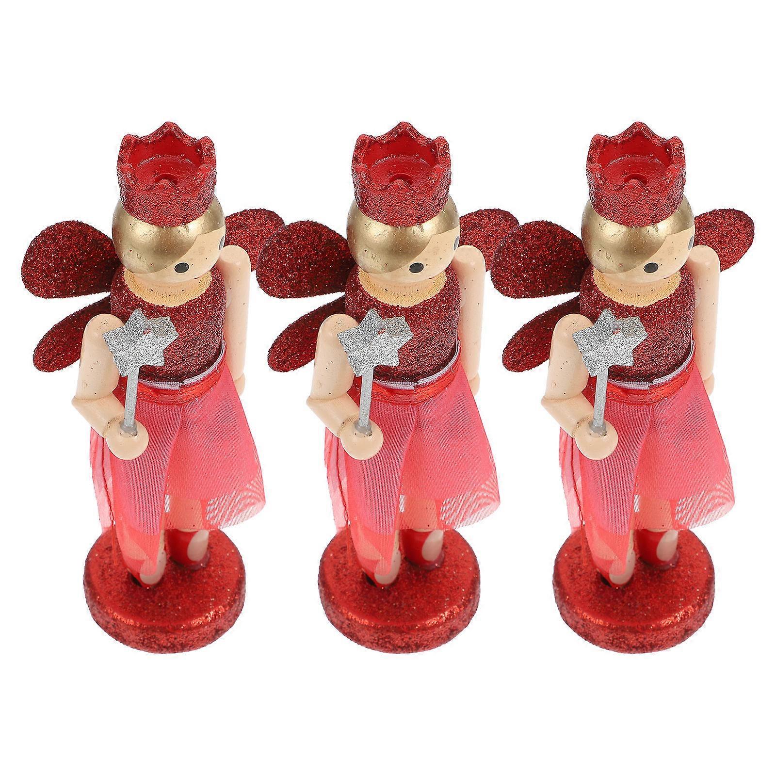 Red Wooden Nutcracker Angel Decor for Christmas with 15Pcs Pack