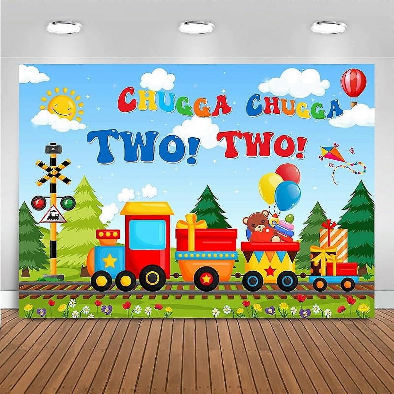 Custom Mocscika Chugga Chugga Two Two Backdrop, Red Train Theme 2nd Birthday Party Decorations, Compatible with Happy Second Birthday Cake Table