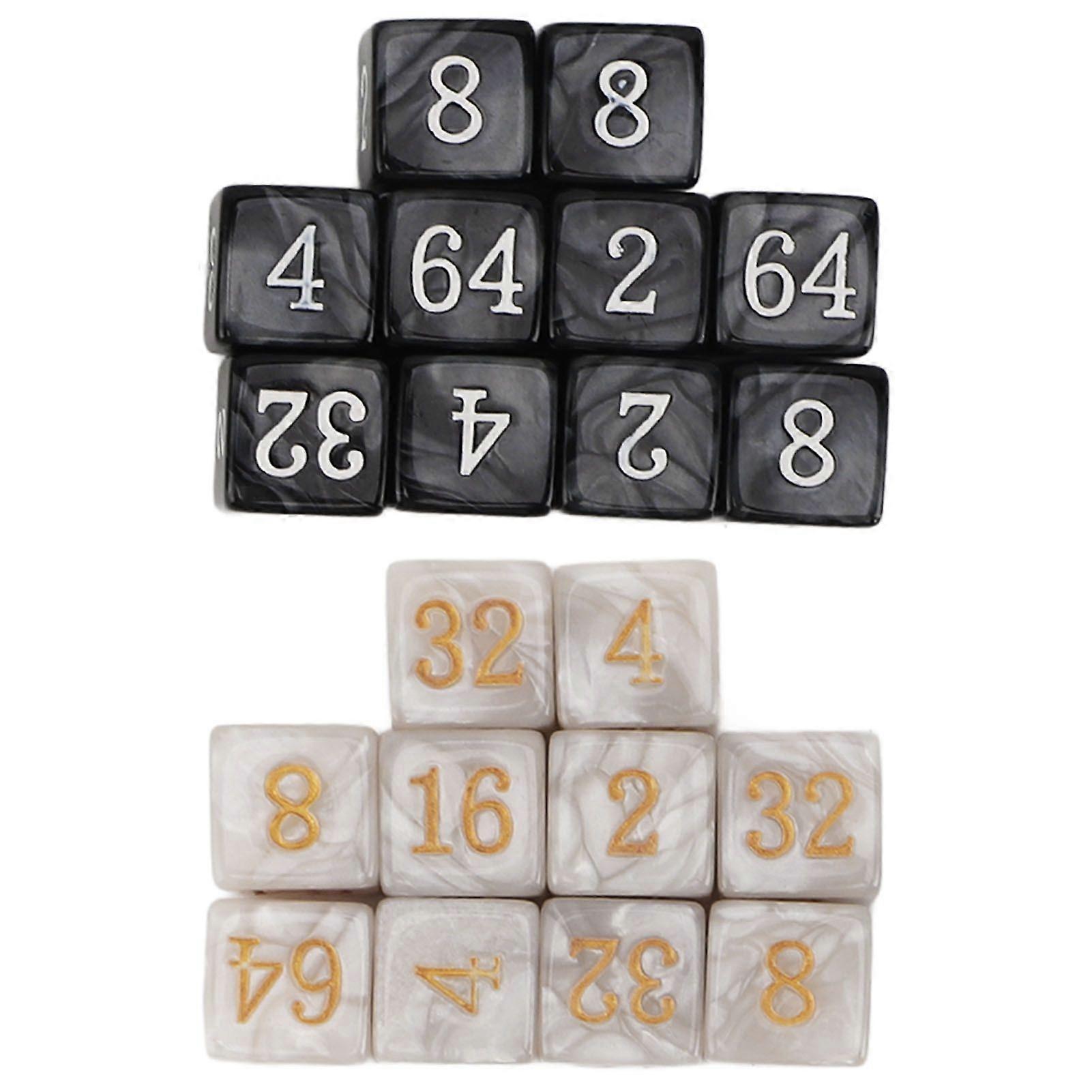 20pcs Numbered Dice Square Corner Multiple of 2 Number Pearl White Black Plastic Dice for Board Games Math Games Education