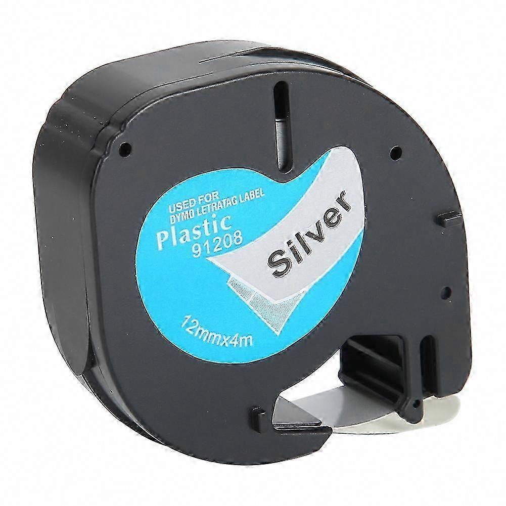 Dymo 12mm Silver Label Tape with Black Letters for Labeling Machine 91208