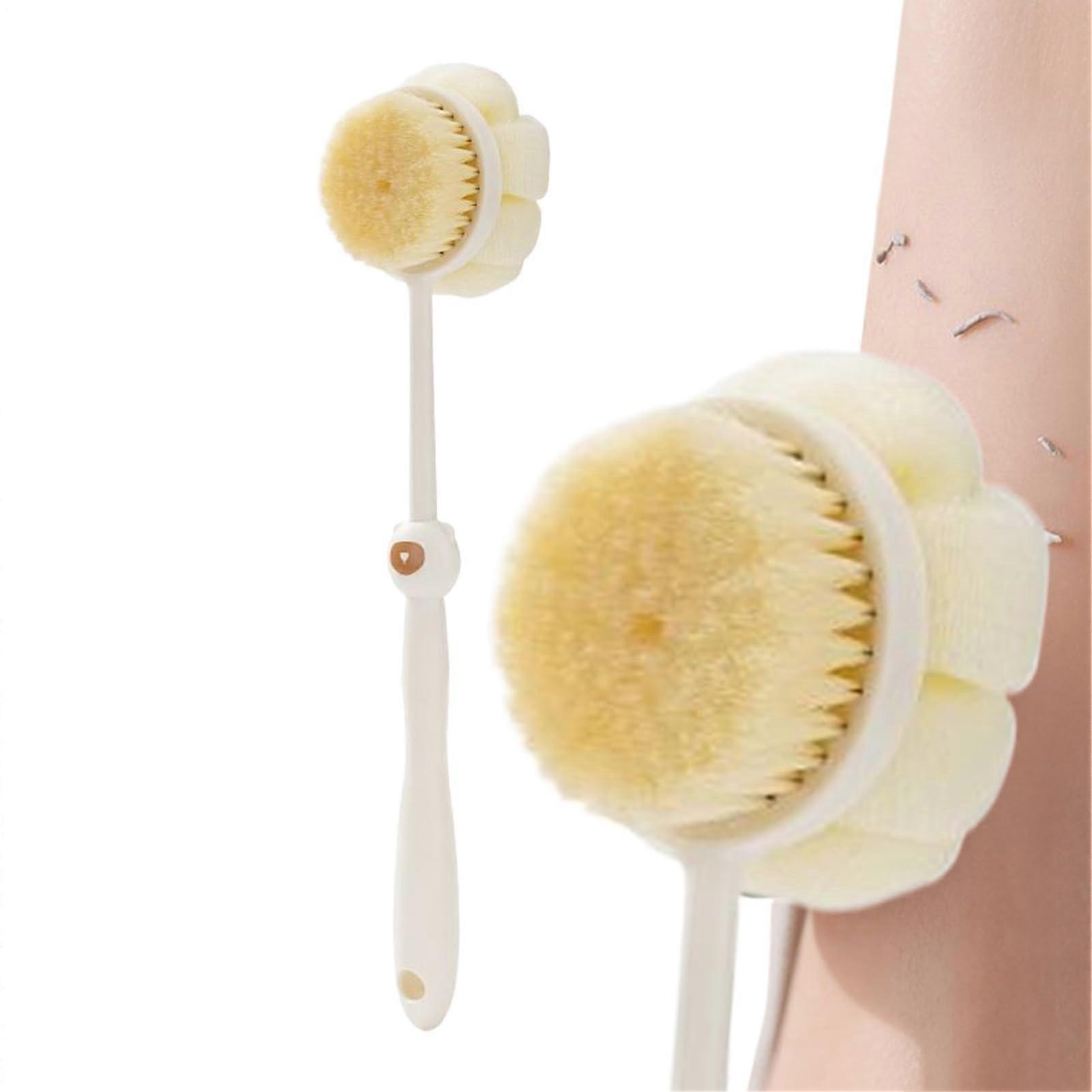 Bath Brushes LongHandle Shower Brush DoubleSided Bristles QuickDrying Cream Color