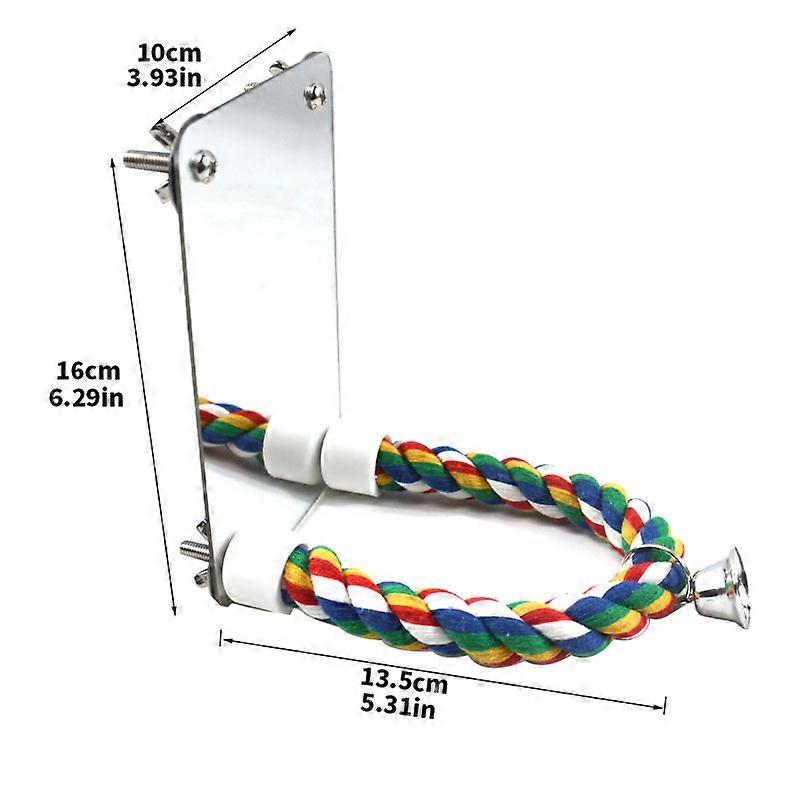 Bird Mirror Acrylic Parrot Sight Cotton Rope Activity Stand Stick Gnawing Self Entertaining Toy Can Be Hung in A Cage with Bell
