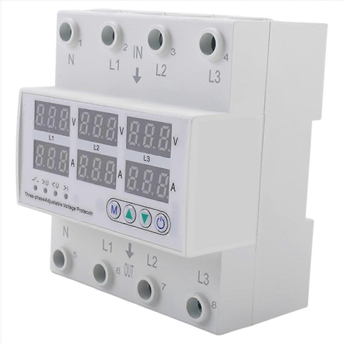 3Phase Adjustable over and Under Voltage Protector Voltmeter Ammeter Monitor 3P4W Din Rail Current Limit Protection 100A