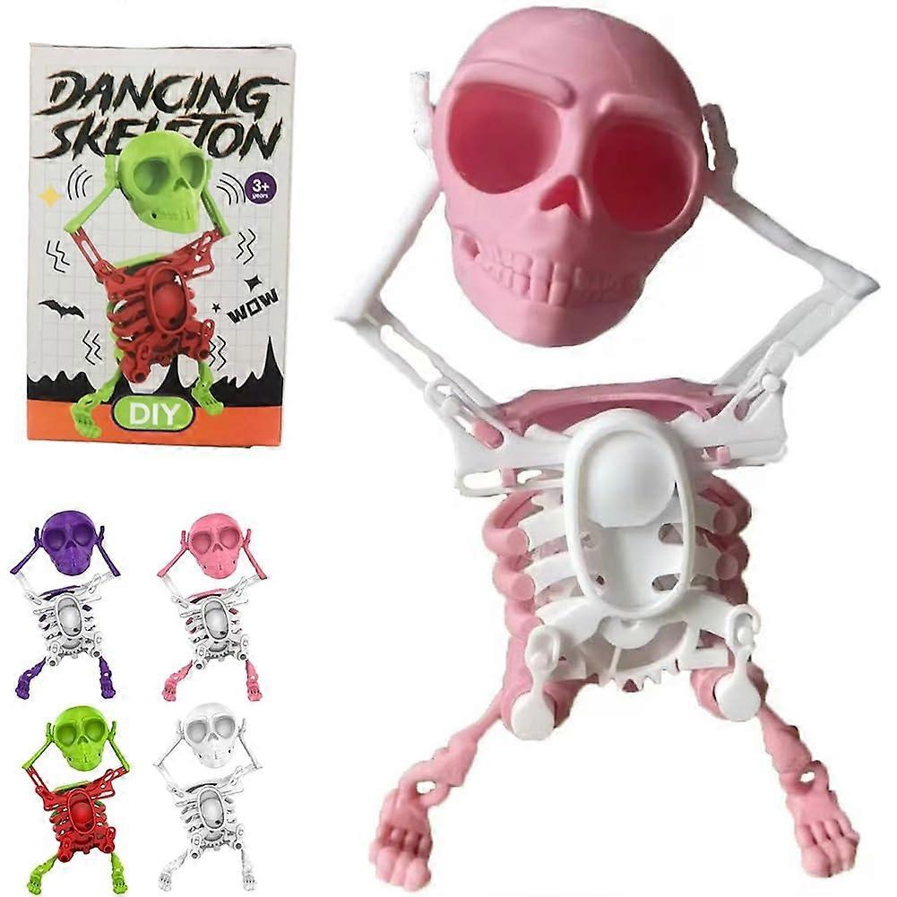 Dancing and Swinging 3D Skull Toy Halloween WindUp Skeleton Clockwork 3D Printed Vintage Desktop Disco Skeleton Pink