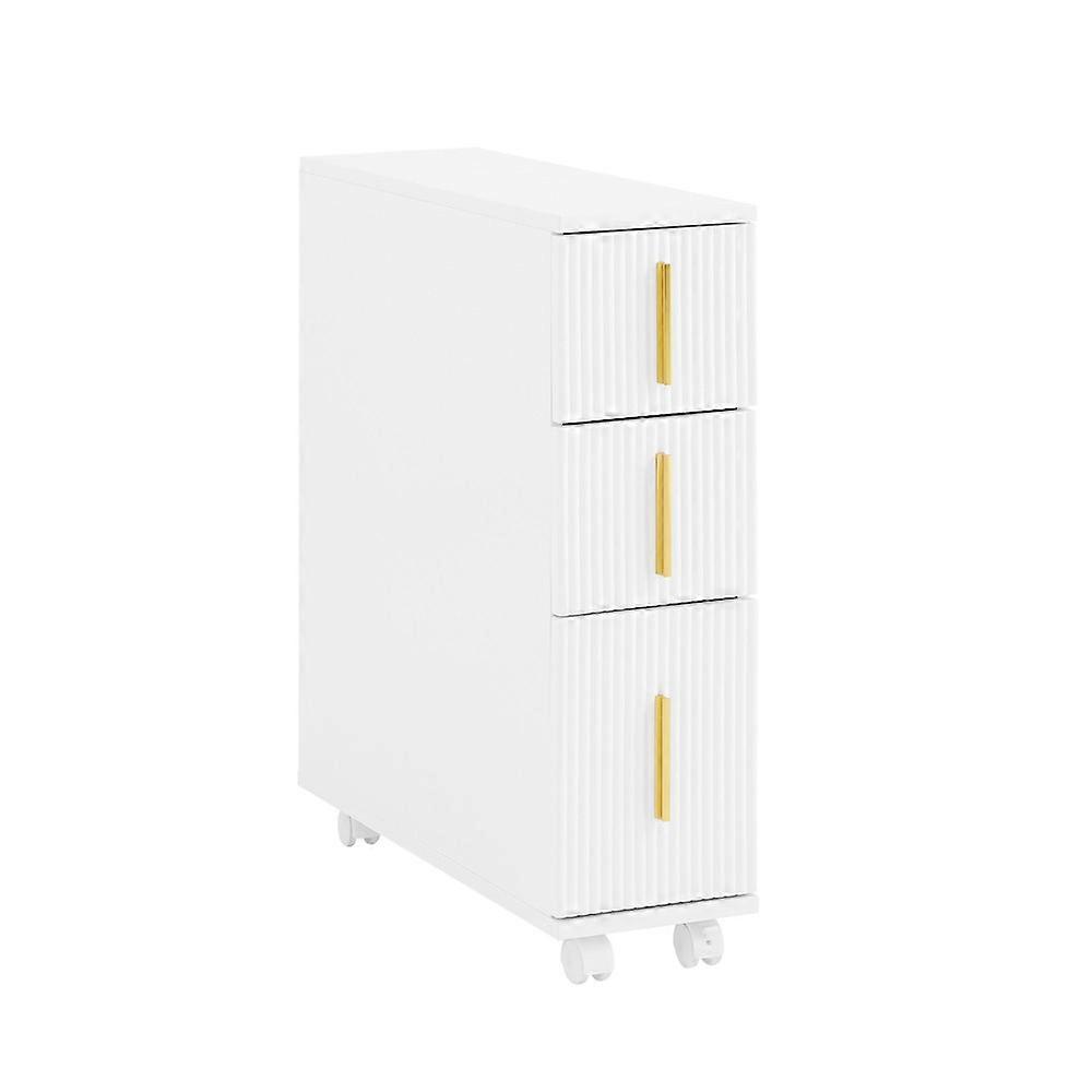 SoBuy BZR183-W，超薄浴室储物柜，20 厘米，带 3 个抽屉和轮子，窄浴室储物柜，深度 27 厘米，适用于卫生间水槽小空间