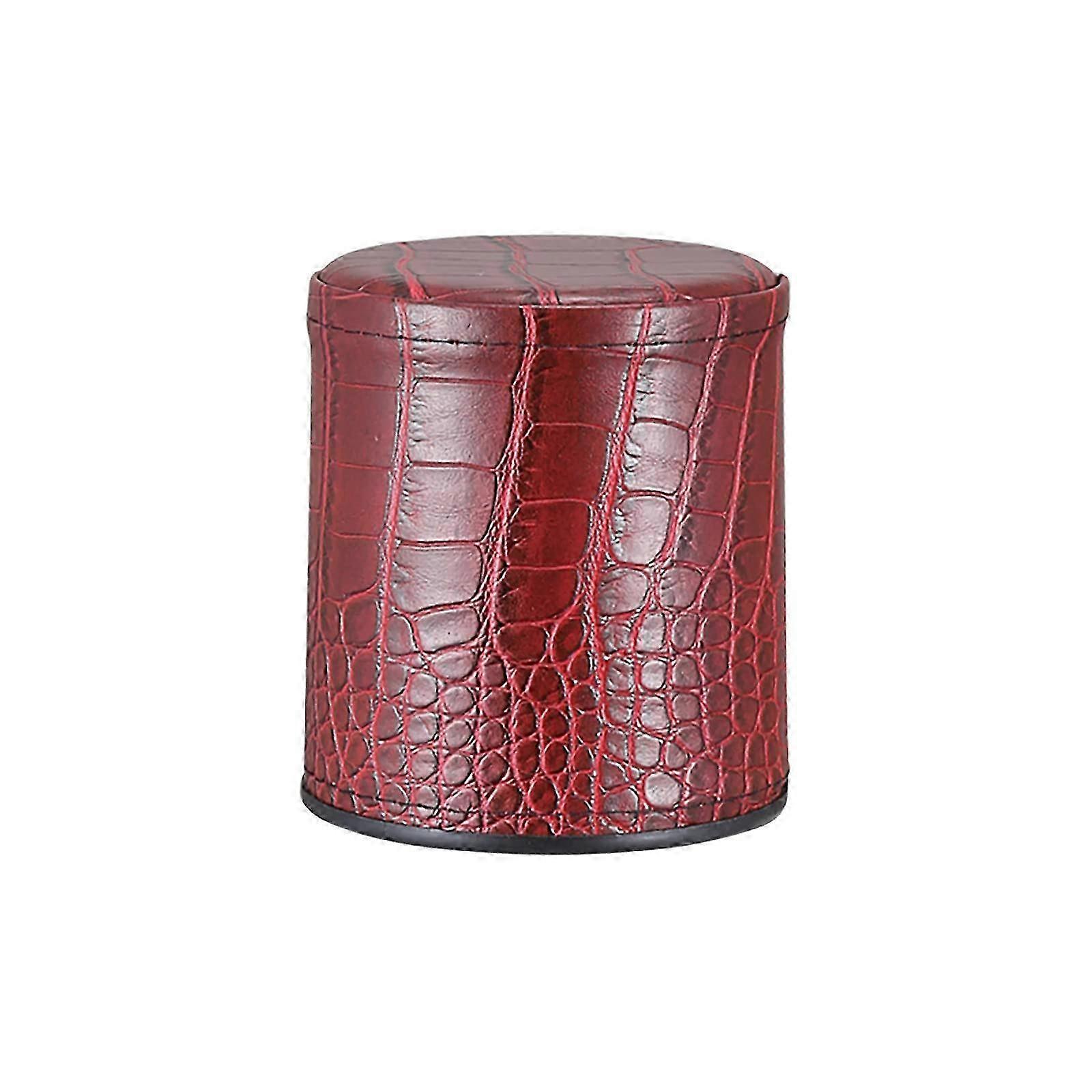 Brown Leather Dice Cup with a Crocodile Pattern and Plastic Base, perfect for Liar's Dice Games at a Bar