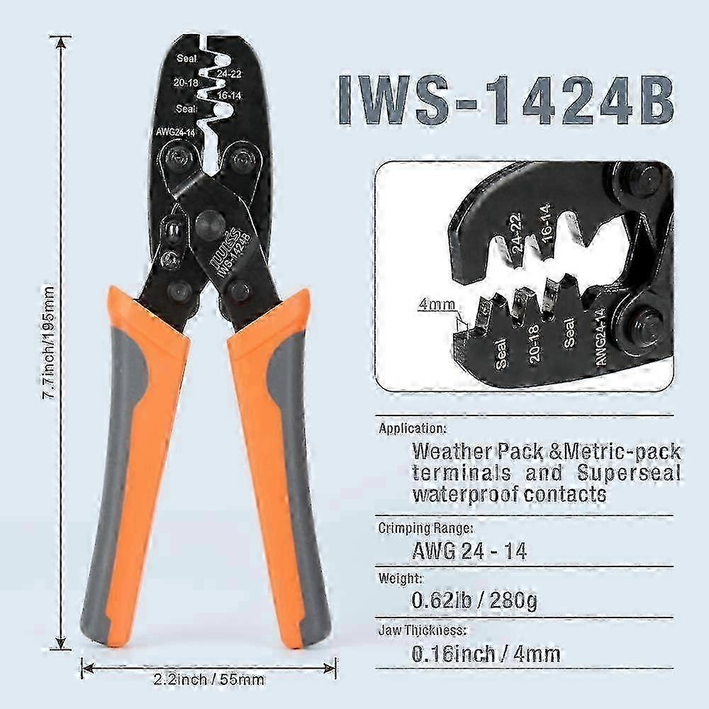IWISS Non Insulated Open Barrel Terminal Crimp Tool-Wire Crimper Plier for Molex,Delphi,AMP/Tyco,Harley,PC/Computer 24-14AWG