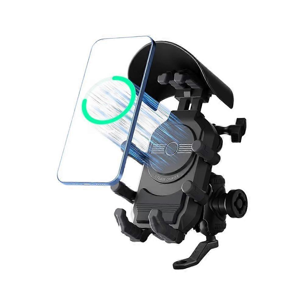 Universal Motorcycle Phone Mount with Wireless Charger 360 Rotation Anti-Theft Key Fast USB Type-C Charging Shockproof Holder for Handlebar Mirror