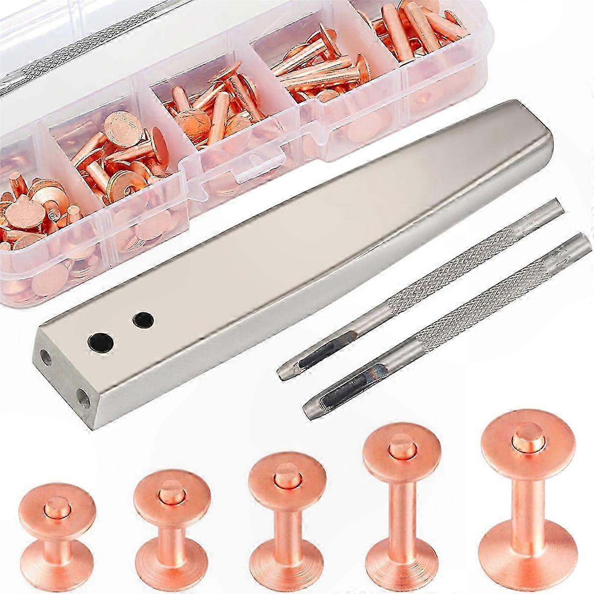 50 Sets Copper Leather Rivets Kit for Repair, Various Sizes