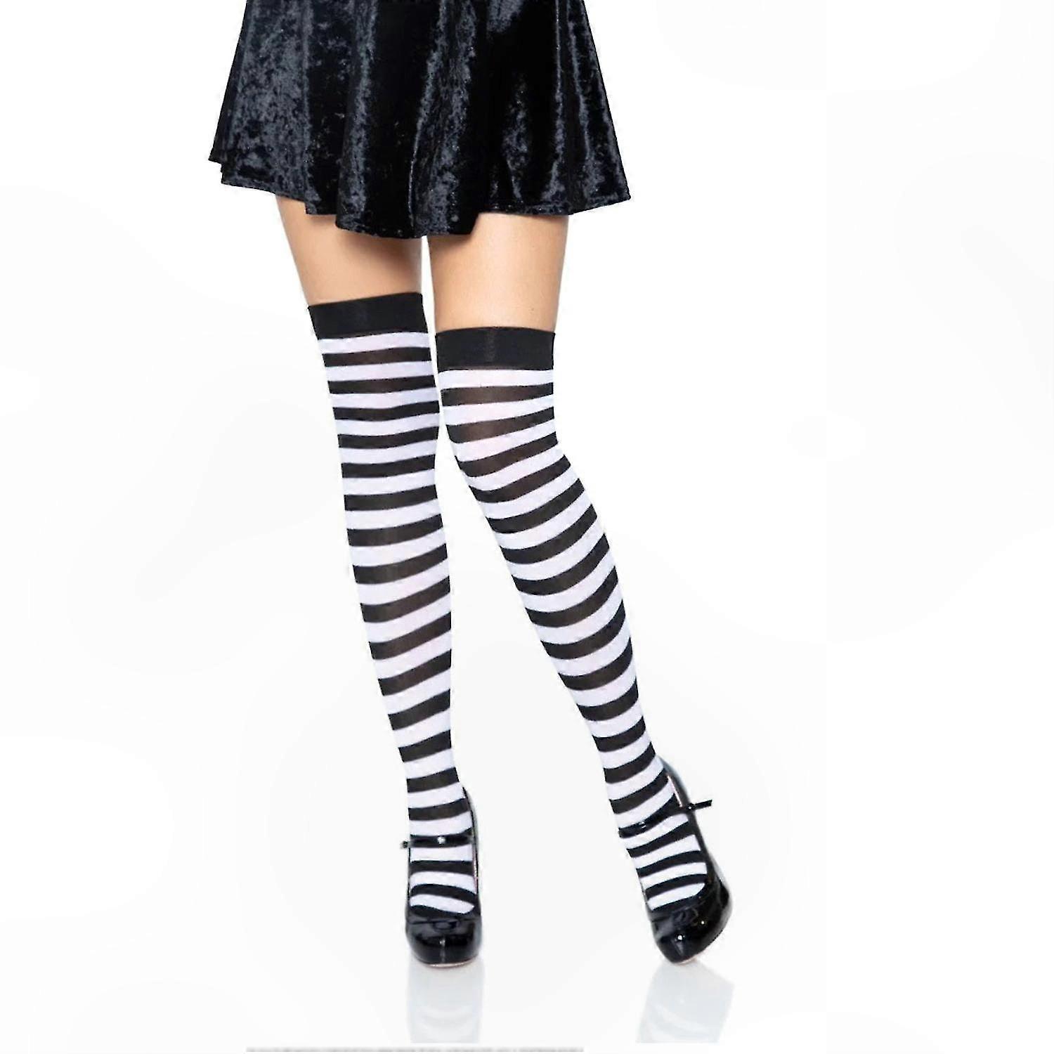 Striped Thigh-High Socks with Delicate Pattern
