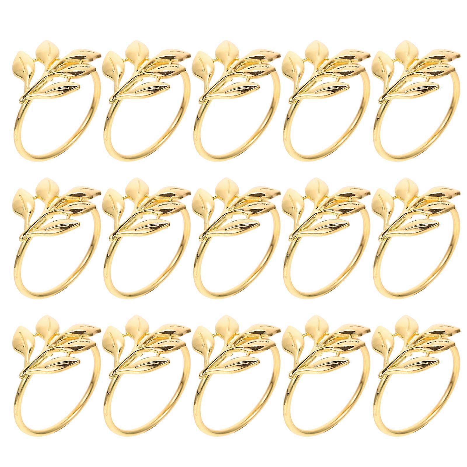 Eease 15Pcs Leaf Napkin Rings for Table Decor - Golden