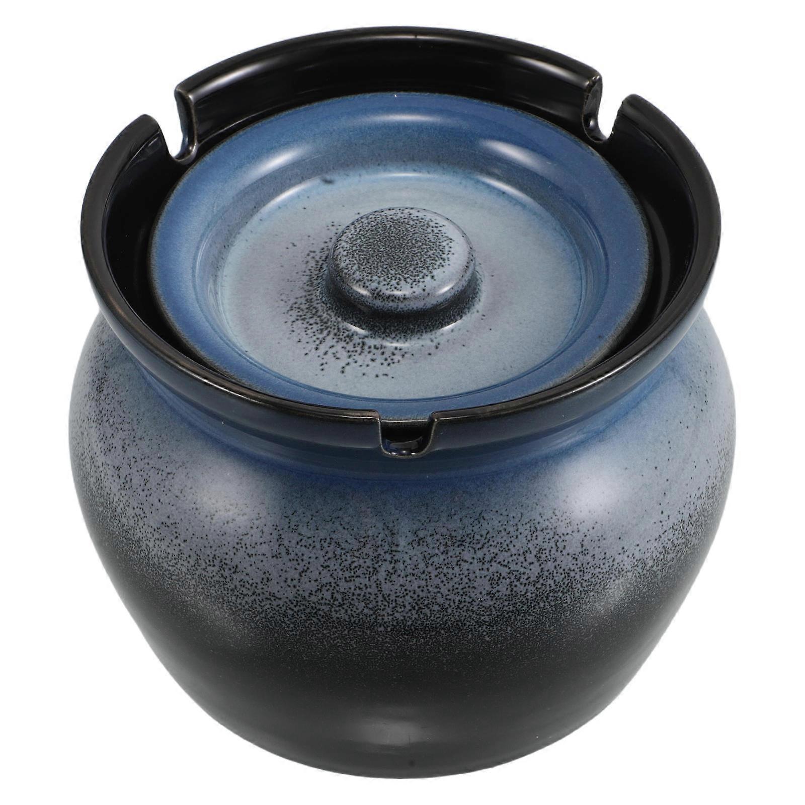 Blue Ceramic Ashtray with Lid for Smoking Tray 1 Piece Windproof Use