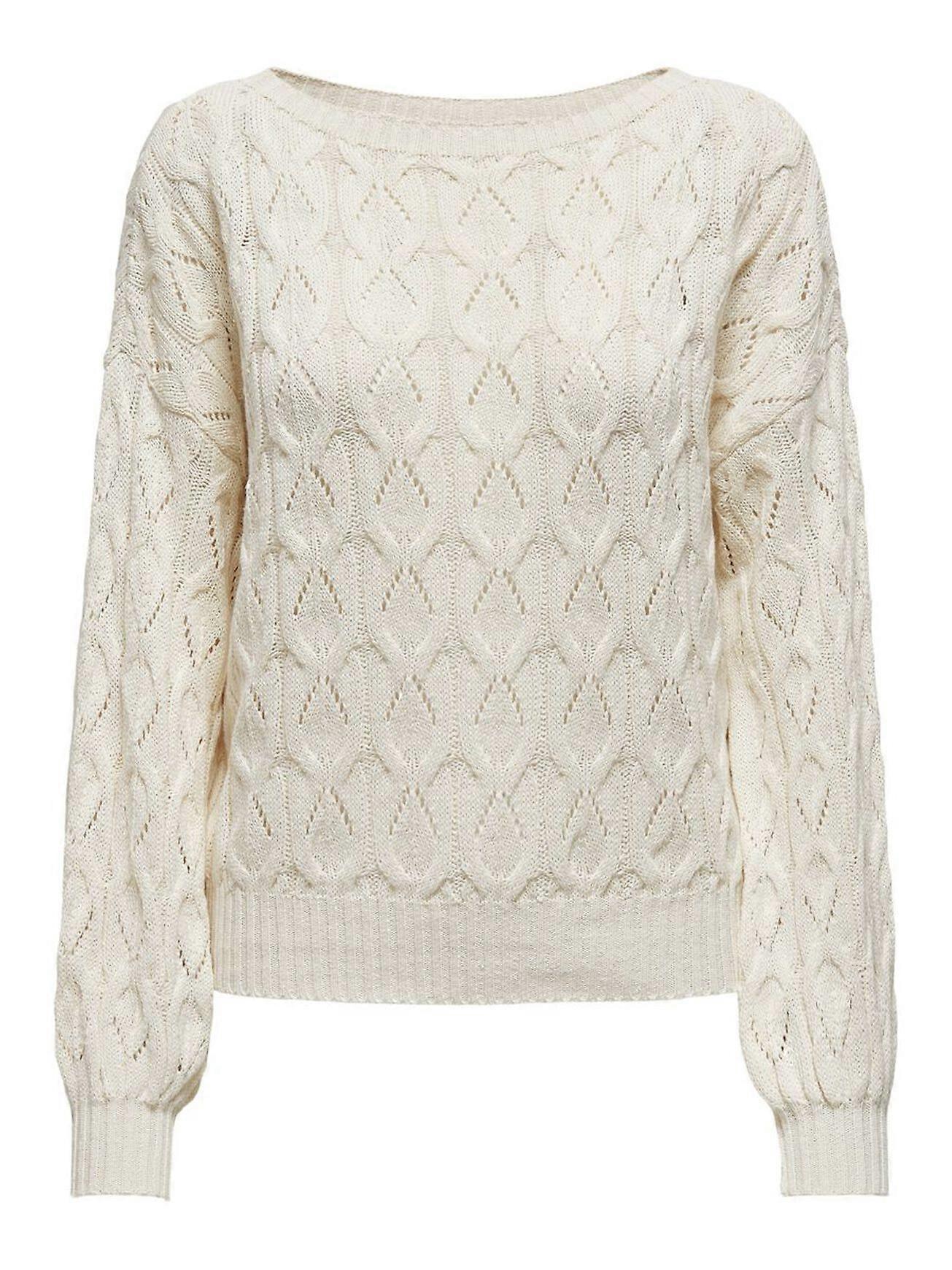 ONLY Women Structured Knit Round Neck Jumper Knit Sweater Cable Pattern