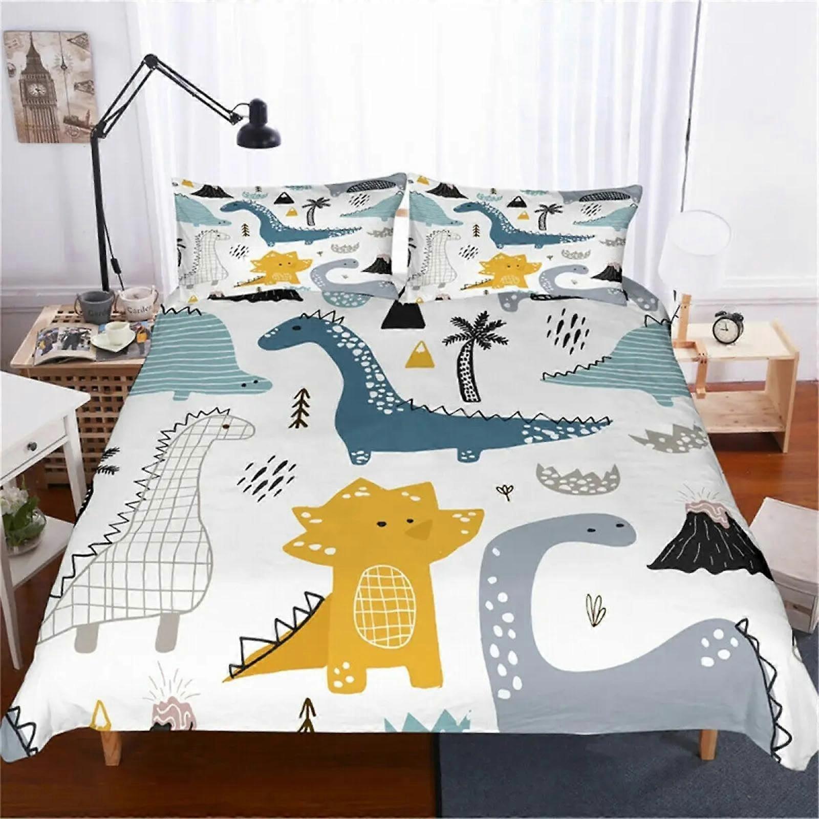 Full Size Dinosaur Print Duvet Cover Set for Boys Kids Bedding Soft Breathable Microfiber with Zipper