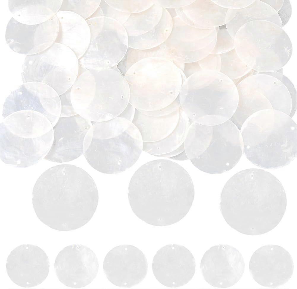 1 Box 100Pcs Round Capiz Shell Charms Shell Connector Charms Bulk 3cm Natural Summer Ocean Beach Hawaii Disc Coin Mother of Pearl Seashell Link for Je