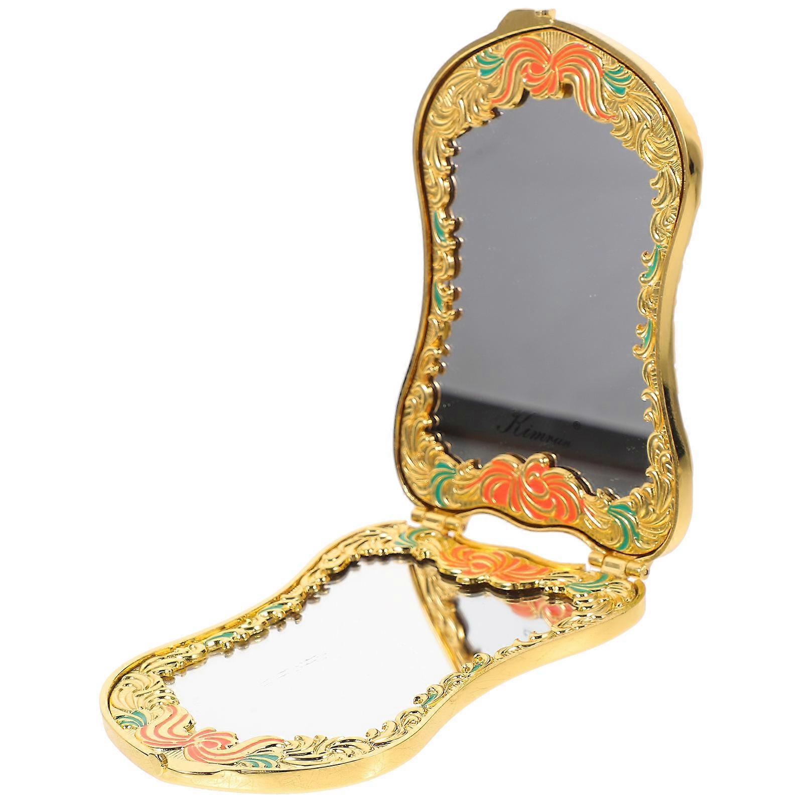 Foldable Makeup Mirror Retro Pocket Mirror Shield Shape 2Pcs Included