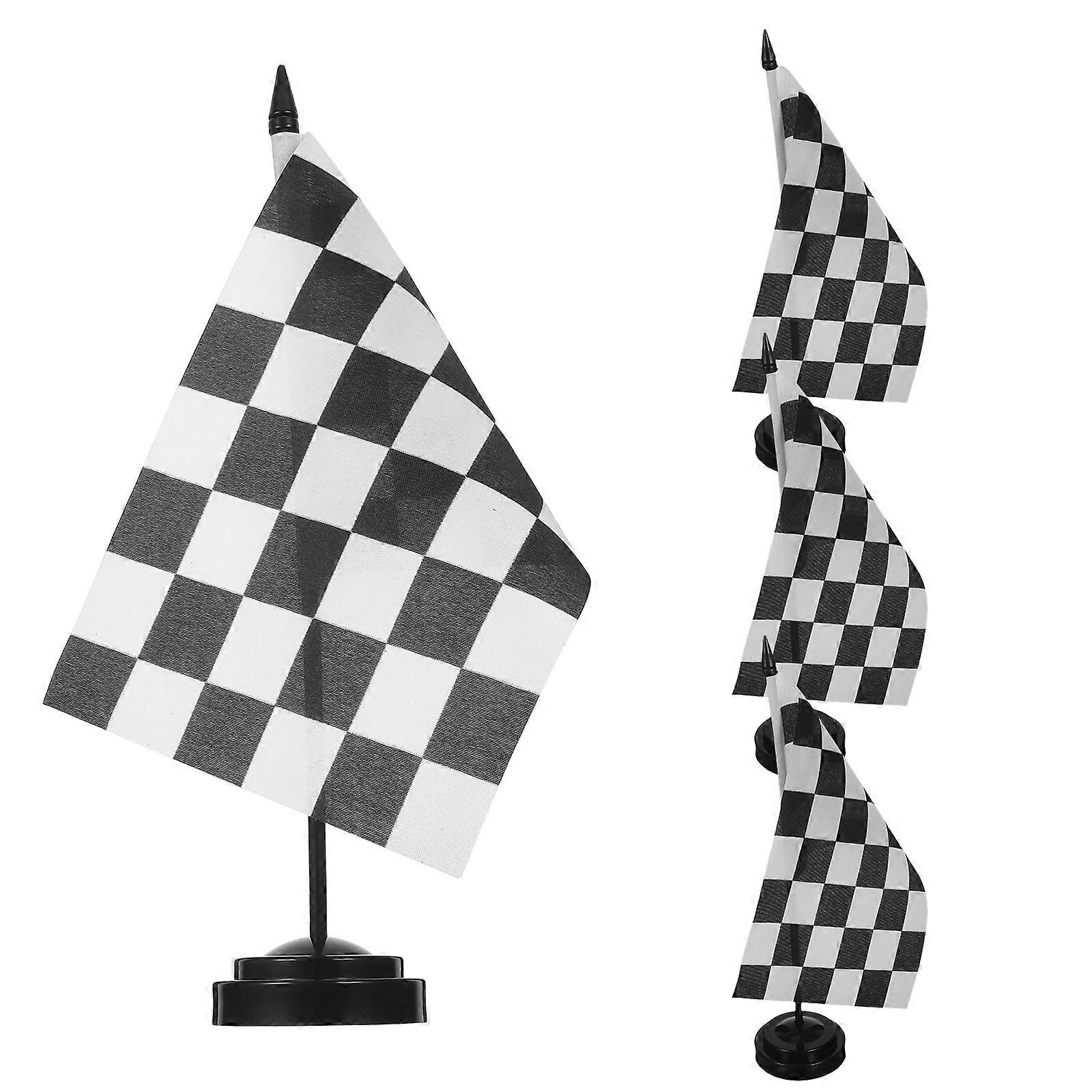 Checkered Stick Flag Race Flags for Decoration 4Pcs Mini Office Table Flags