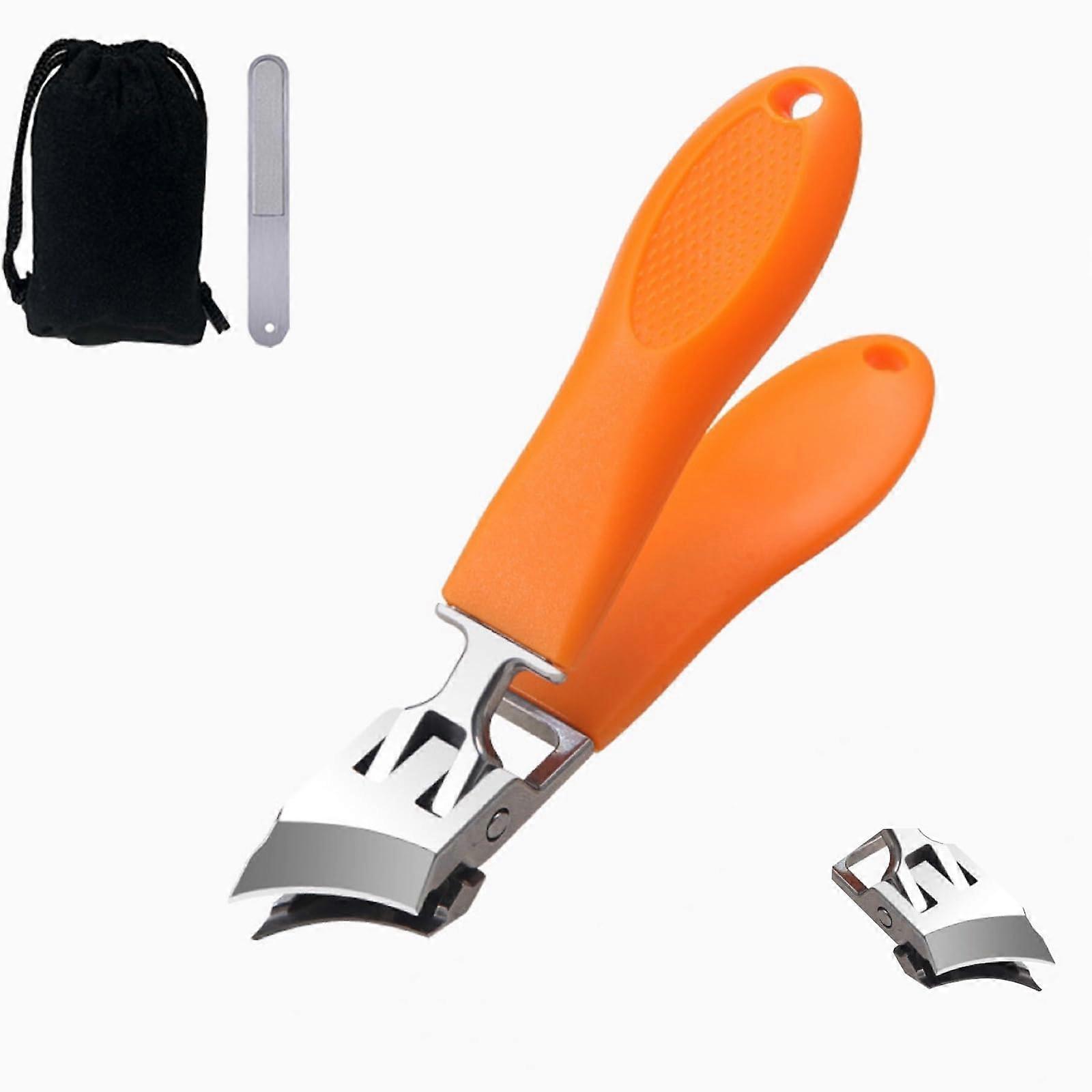 Toenail Clippers for Thick Nails with Wide Jaw Opening and Ergonomic Long Handle Orange Set