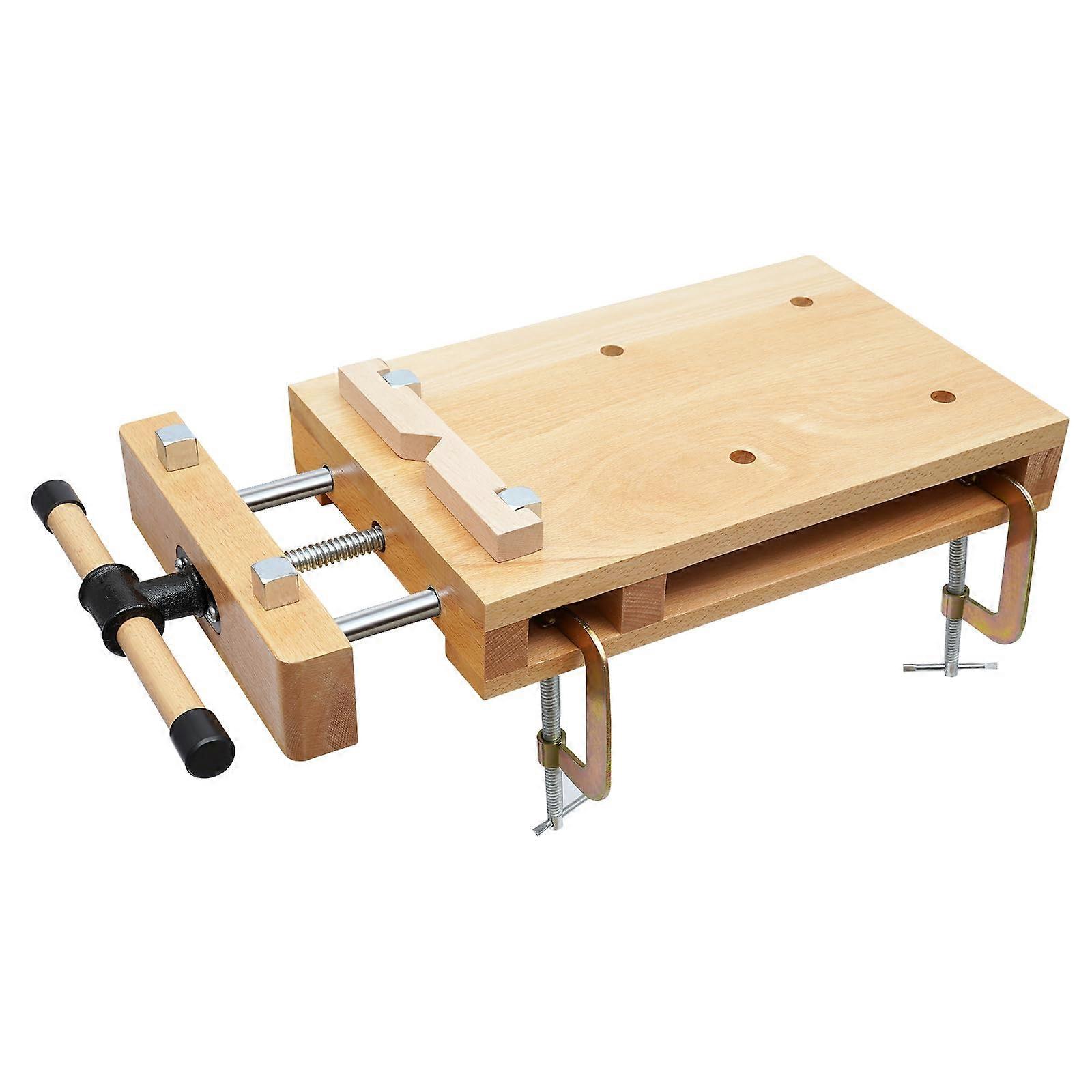 Woodworking Workbench with Strong Clamping Power, Beech Wood Vise Table for Home and Studio