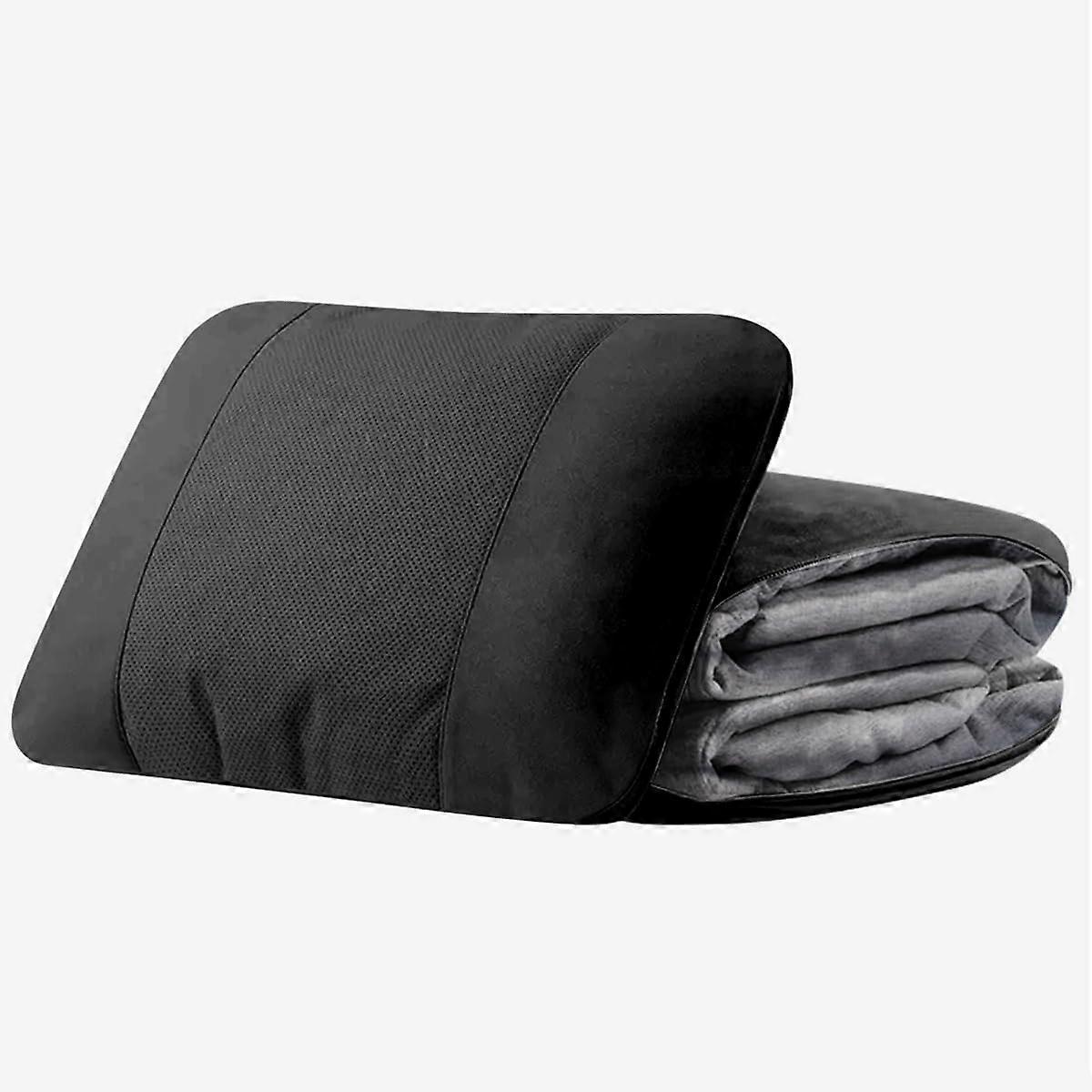 3in1 Car Lumbar Support Pillow Blanket with Ergonomic Back Support and Plush Fleece Warmth, Black