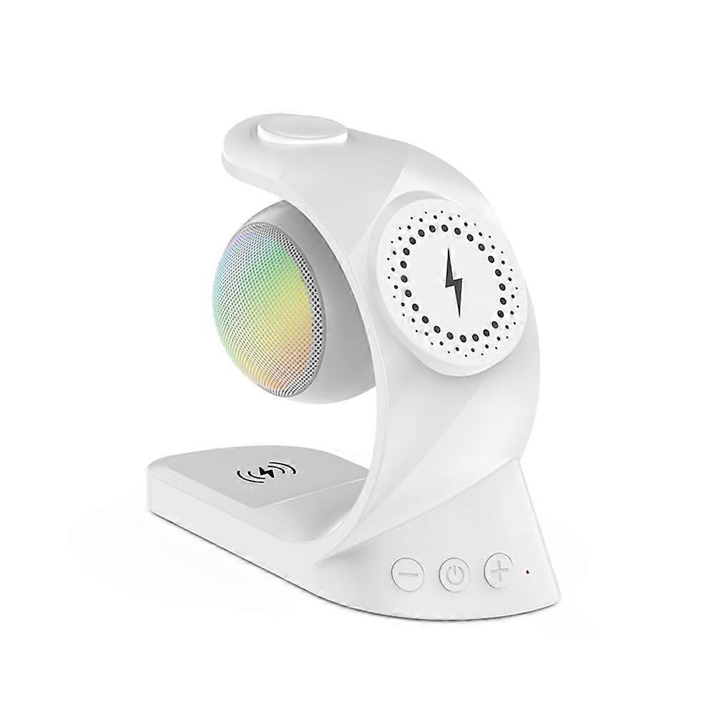 5 in 1 Bluetooth Speaker and Magnetic Wireless Charger 15W Fast Charging for Smartwatch and Earbuds Universal Mobile White