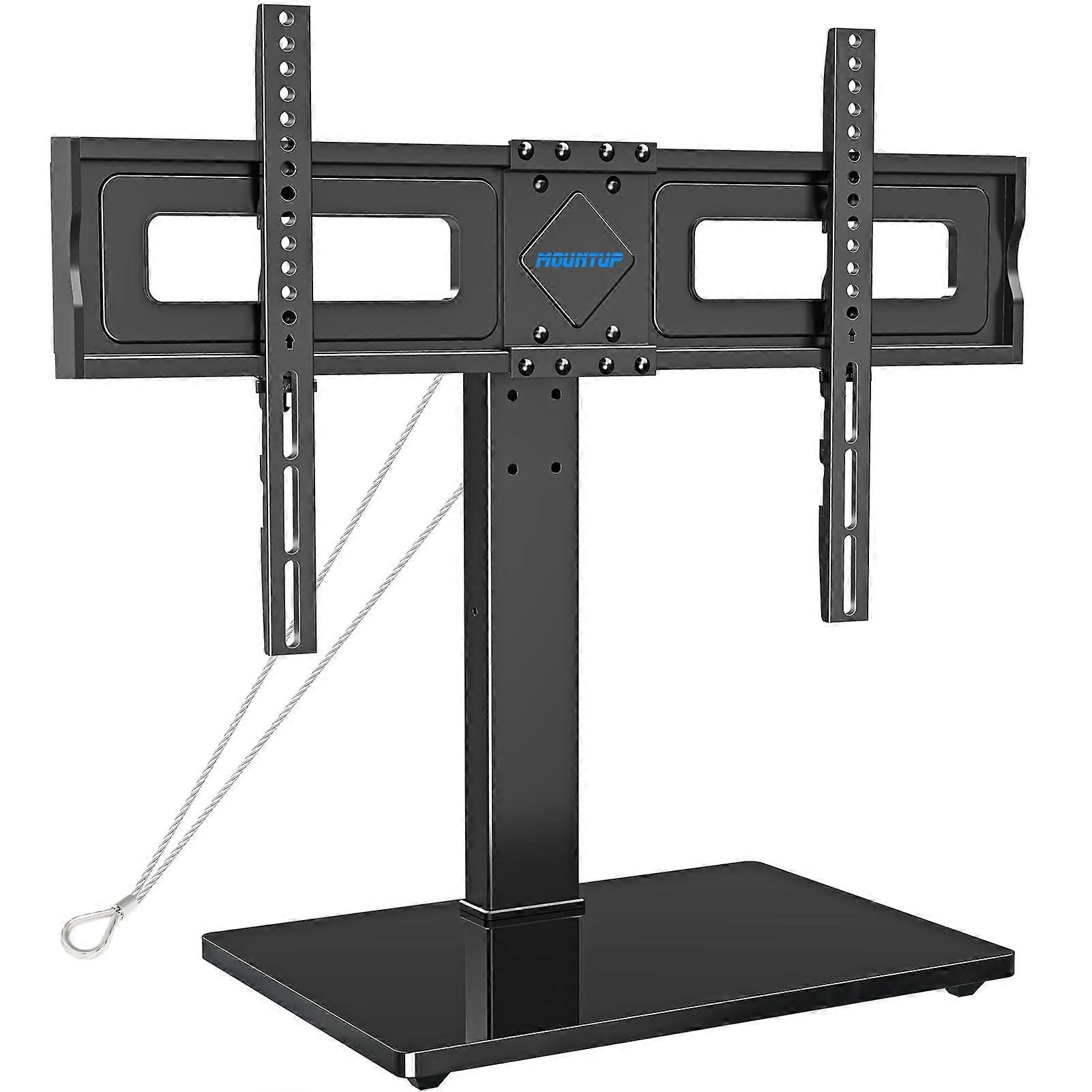 Universal TV Stand for 37 to 75 Inch TVs, Height Adjustable Swivel Mount with Tempered Glass Base