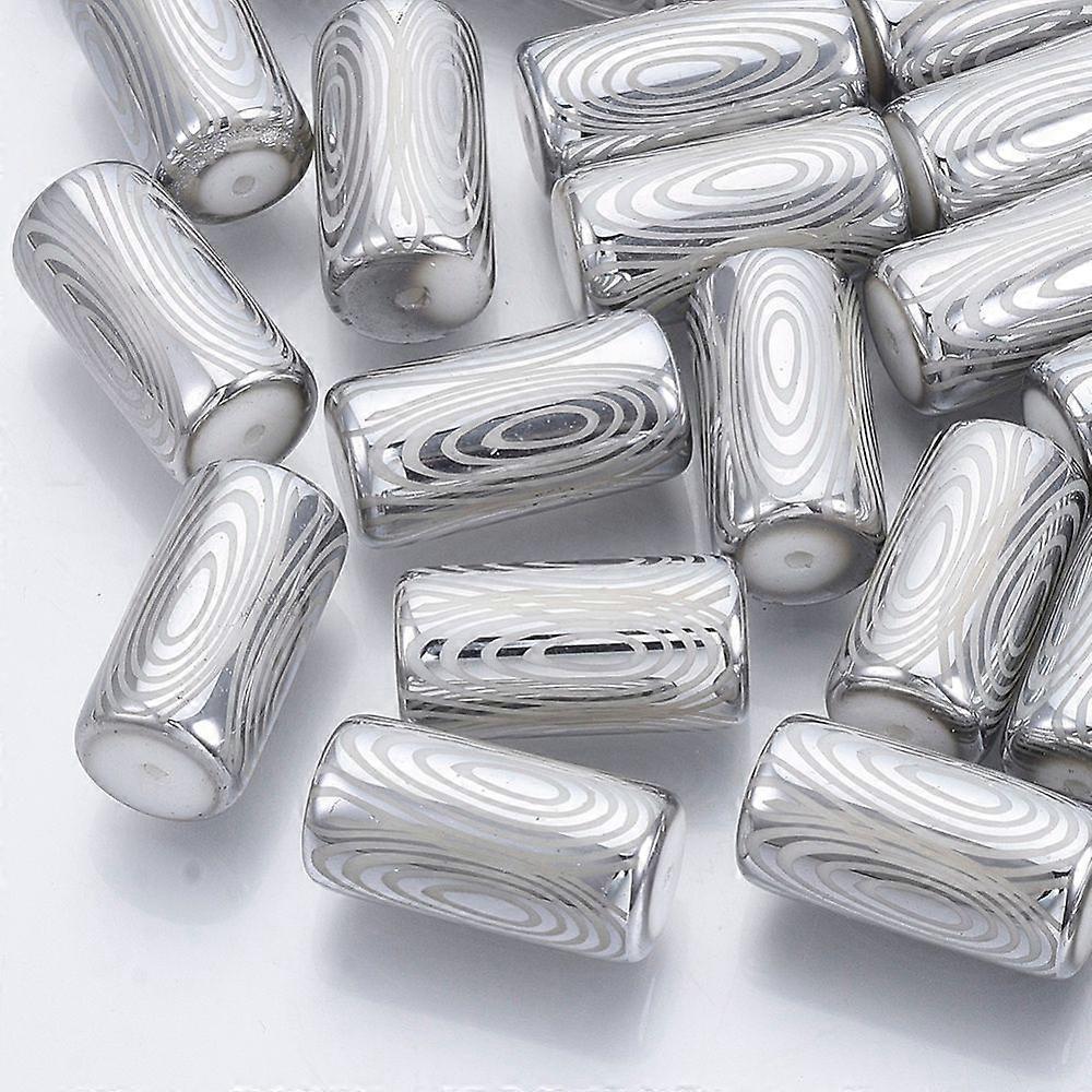 Electroplate Glass Beads Column with Circle Pattern Silver 20x10mm Hole: 1.2mm 50pcs/bag