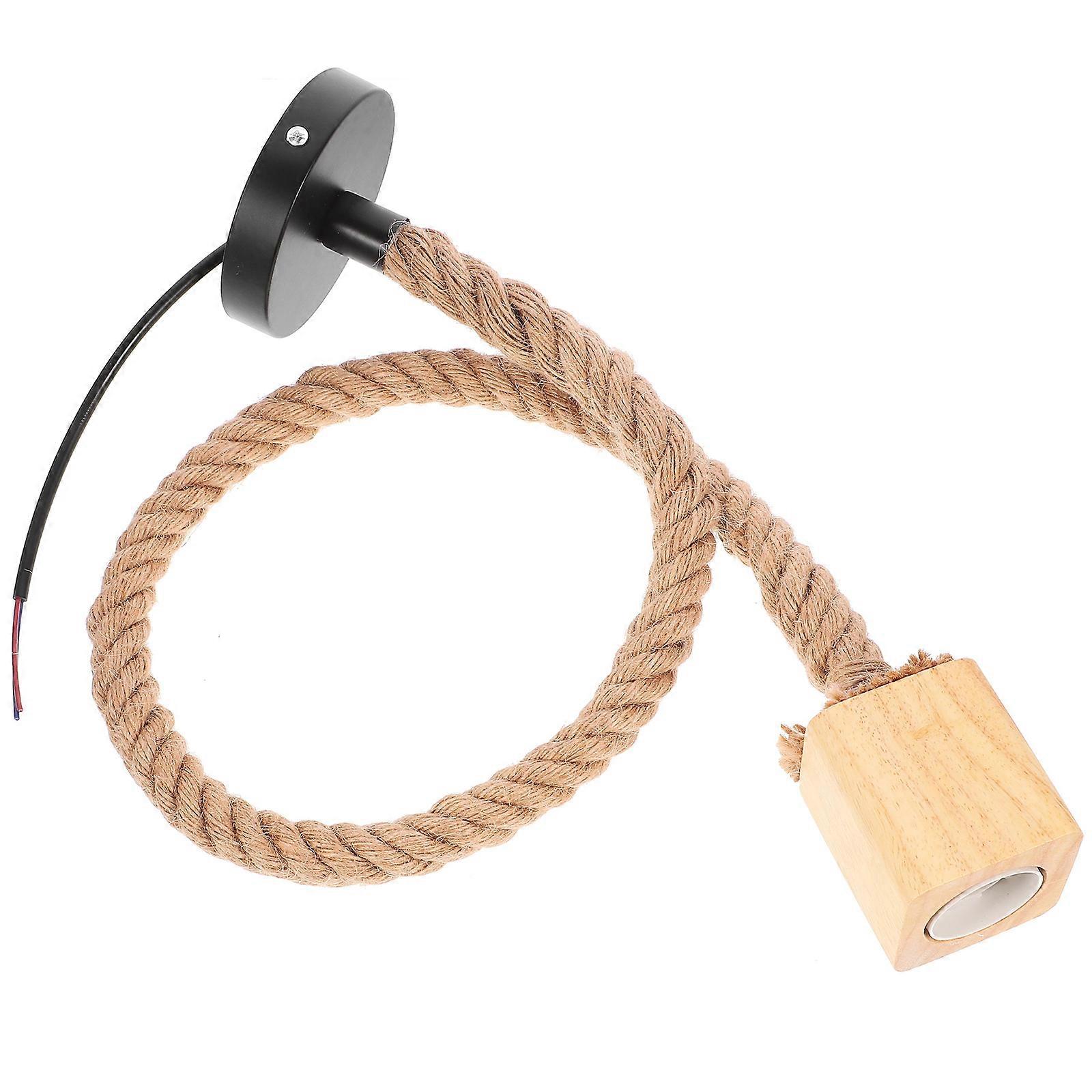 Khaki Vintage Pendant Light Cord with Wooden Lamp Holder and Hemp Rope for Unique Home Decor 100cm