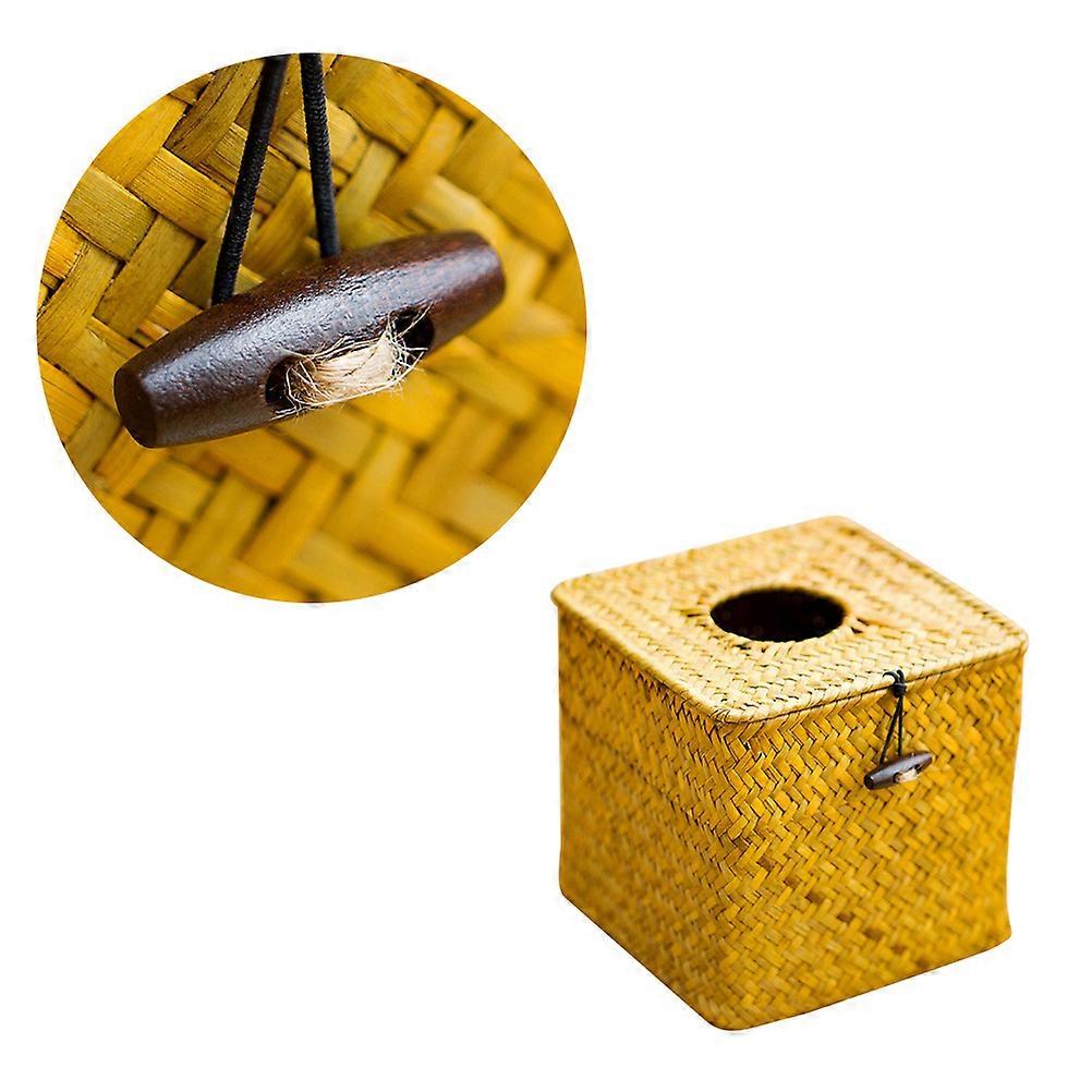 Khaki Bamboo Tissue Holder for Storage Use with Knitted Design