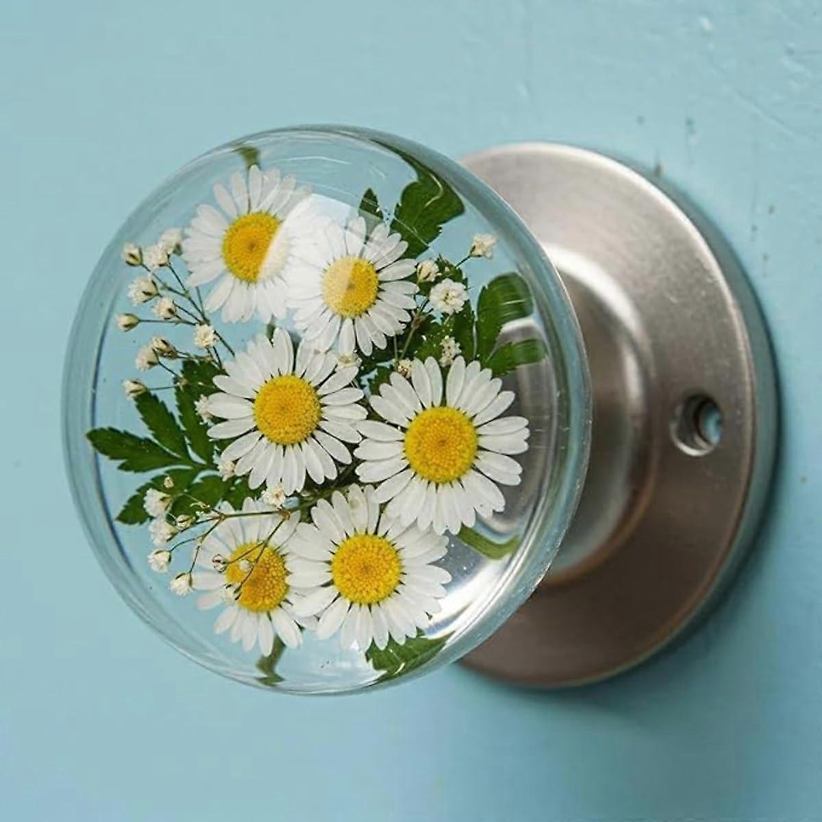 Crystal Door Knobs with Elegant Flower Design, Vintage Decorative Cabinet Pulls, Clear Daisy Handle