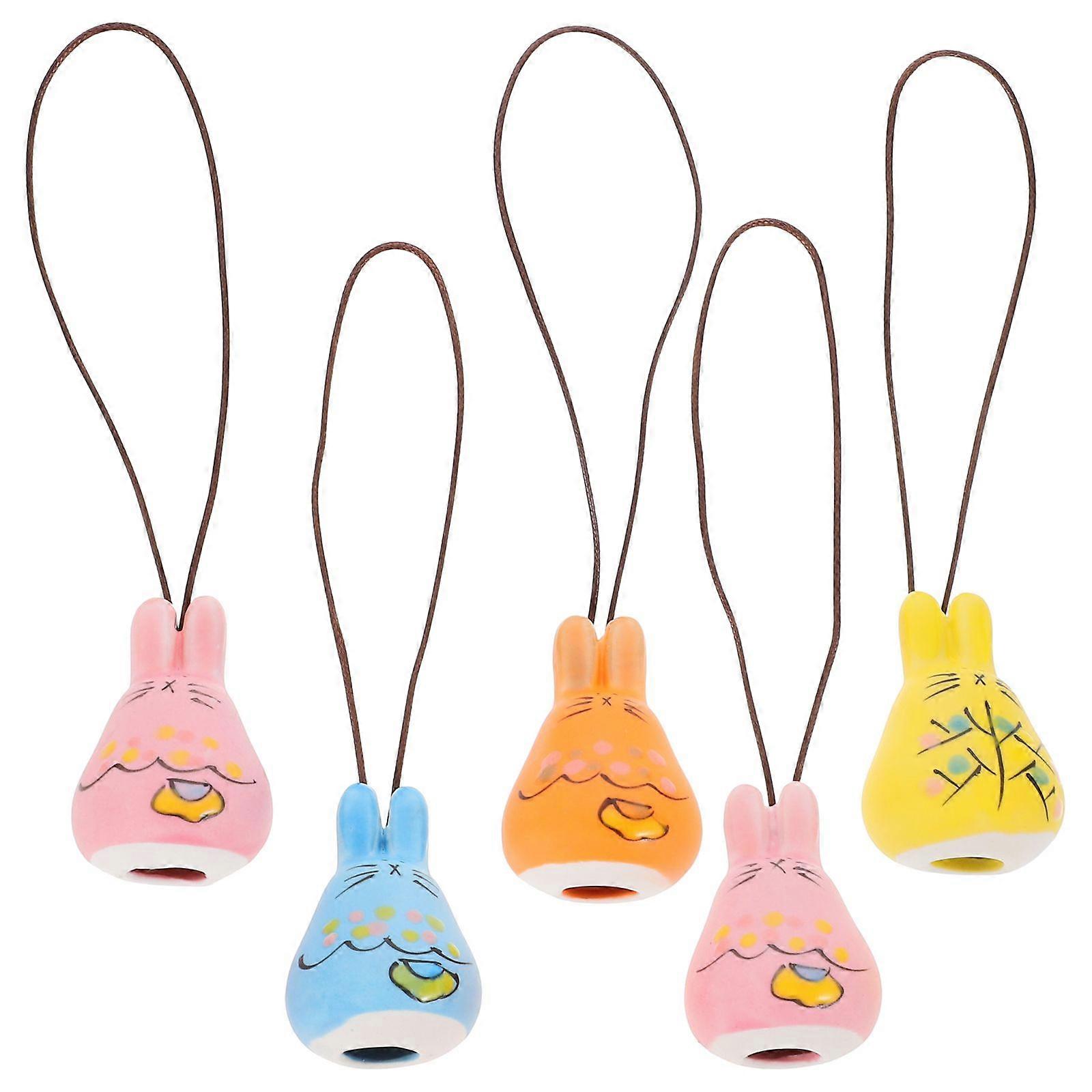 5Pcs Easter Rabbit Shape Wind Bell Handmade Ceramic Crafts Home Decoration