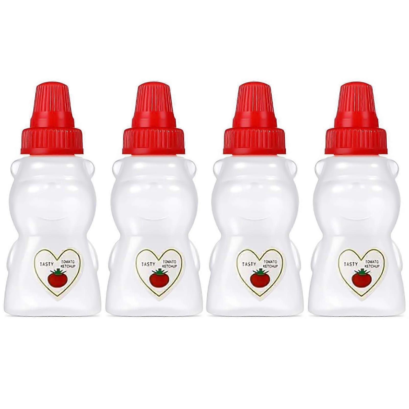 4 Pcs Mini Condiment Bottles with LeakProof Red Cap for Lunch Box, Reusable Small Squeeze Containers 1.4oz