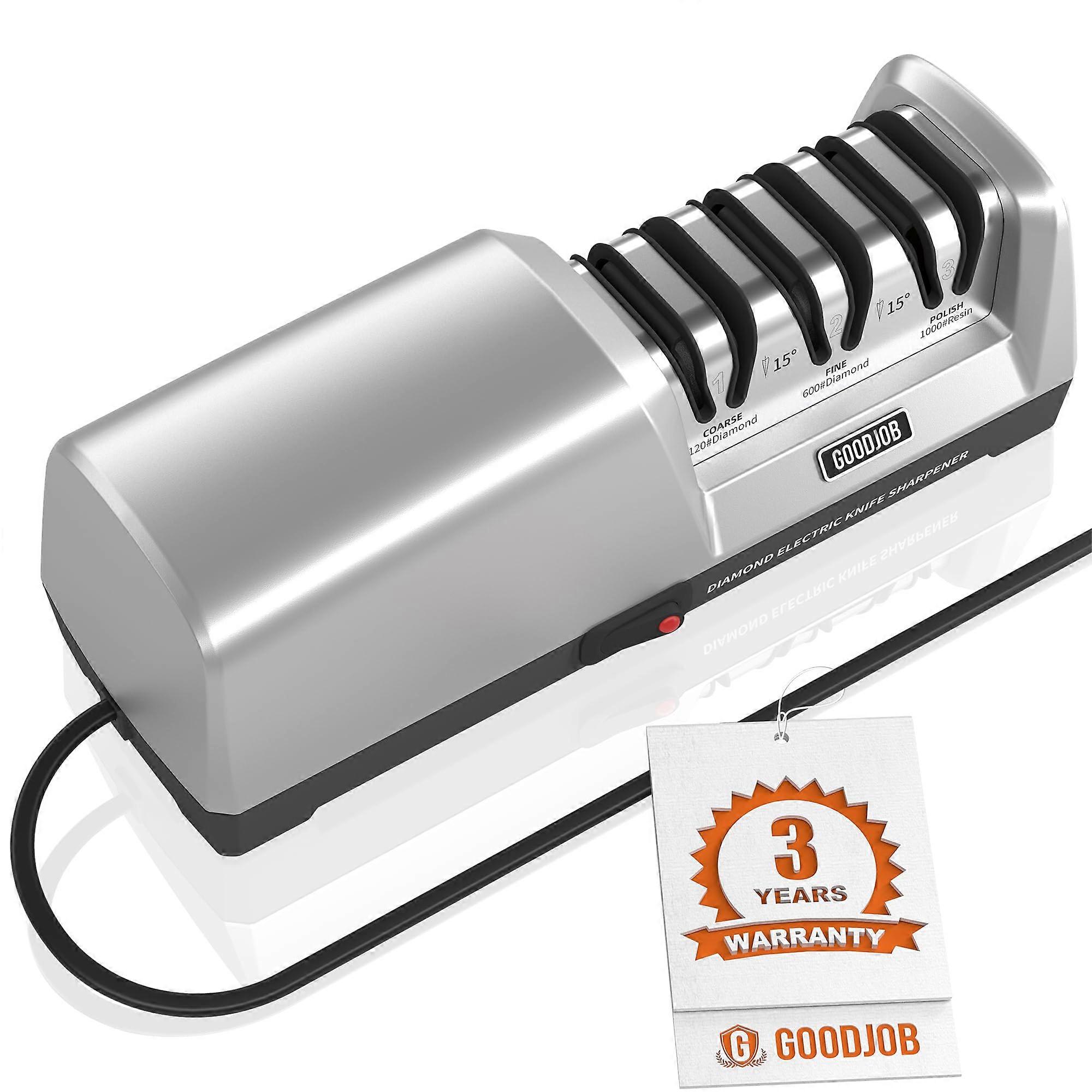 Electric Knife Sharpener for Kitchen Knives, 3Stage Professional Sharpener with Diamond Abrasive Wheels and Precision Angle Guide