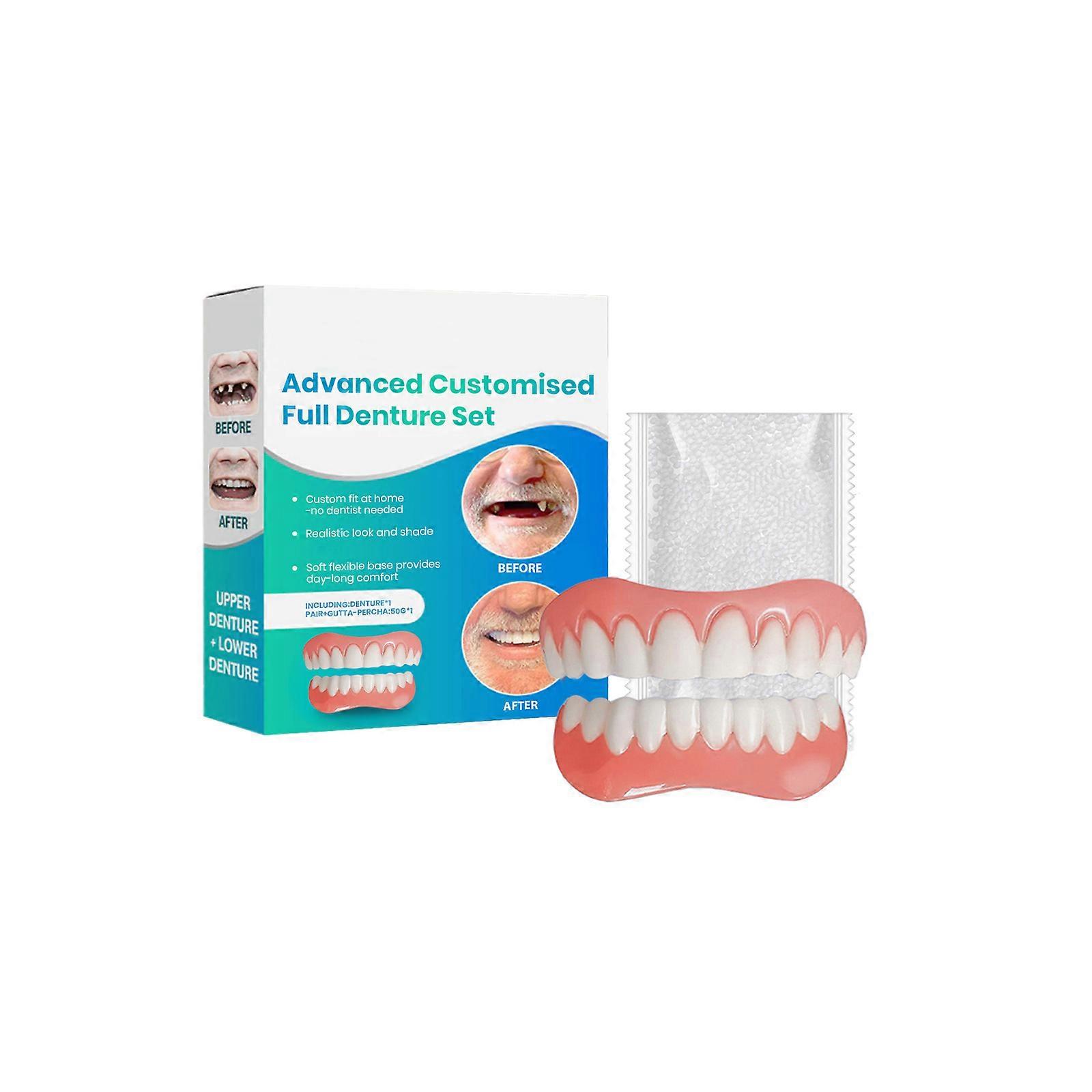 Silicone Denture Setcompatible withUpper Lower Teeth Soft Comfortable Bright White Moldable False Teeth Veneers Teeth Kit Fake Tooth Set