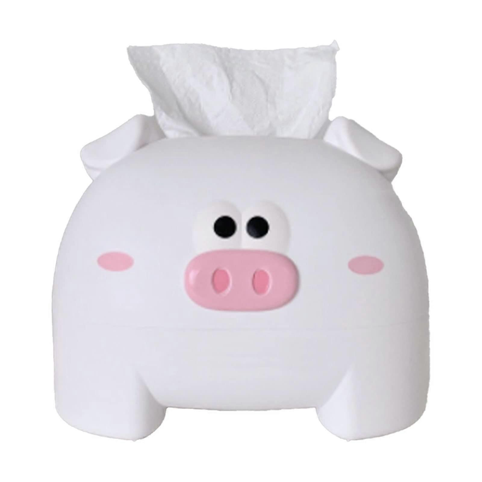 Pig Tissue Box Holder Cute Pig Shaped Decorative Storage Container for Tabletop or Gift Use White