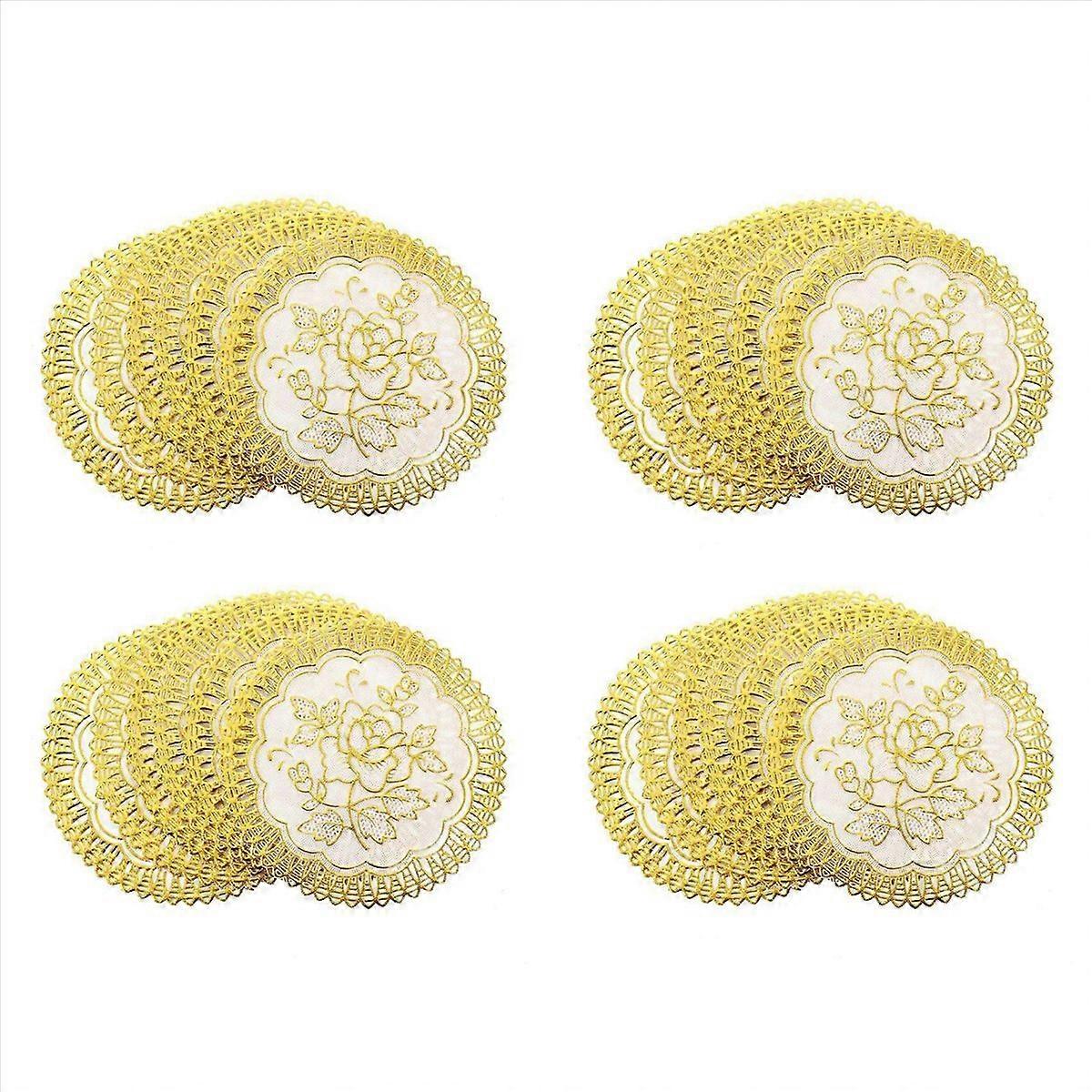 6 Exquisite Gold-tone Flower Dinning Table COASTERS SET